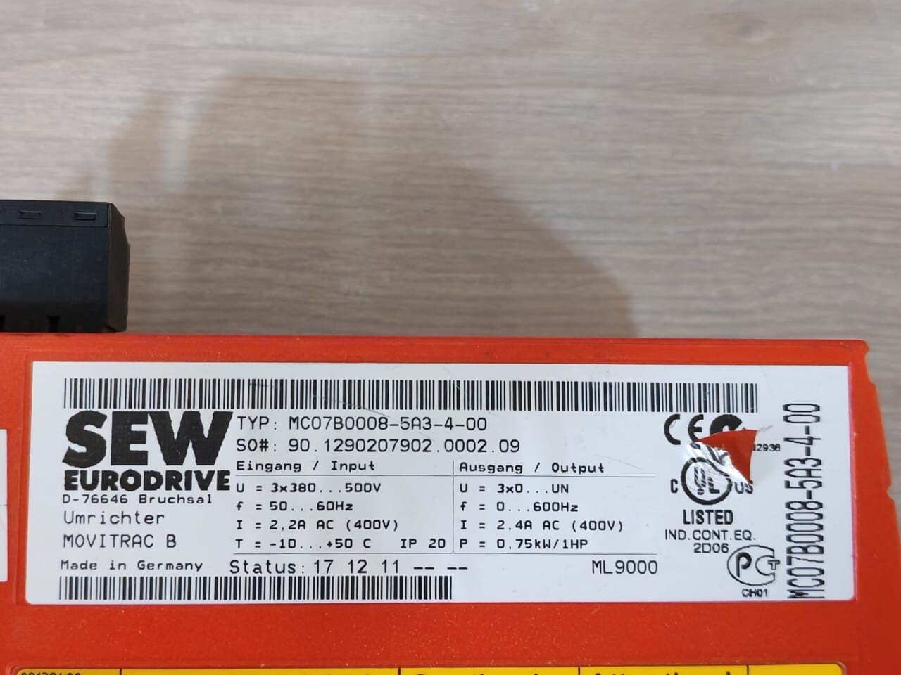 SEW Eurodrive MCO7B0008-5A3-4-00 Sew Eurodrive MCO7B0008-5A3-4-00 MOVITRAC B FREQUENCY INVERTER 3