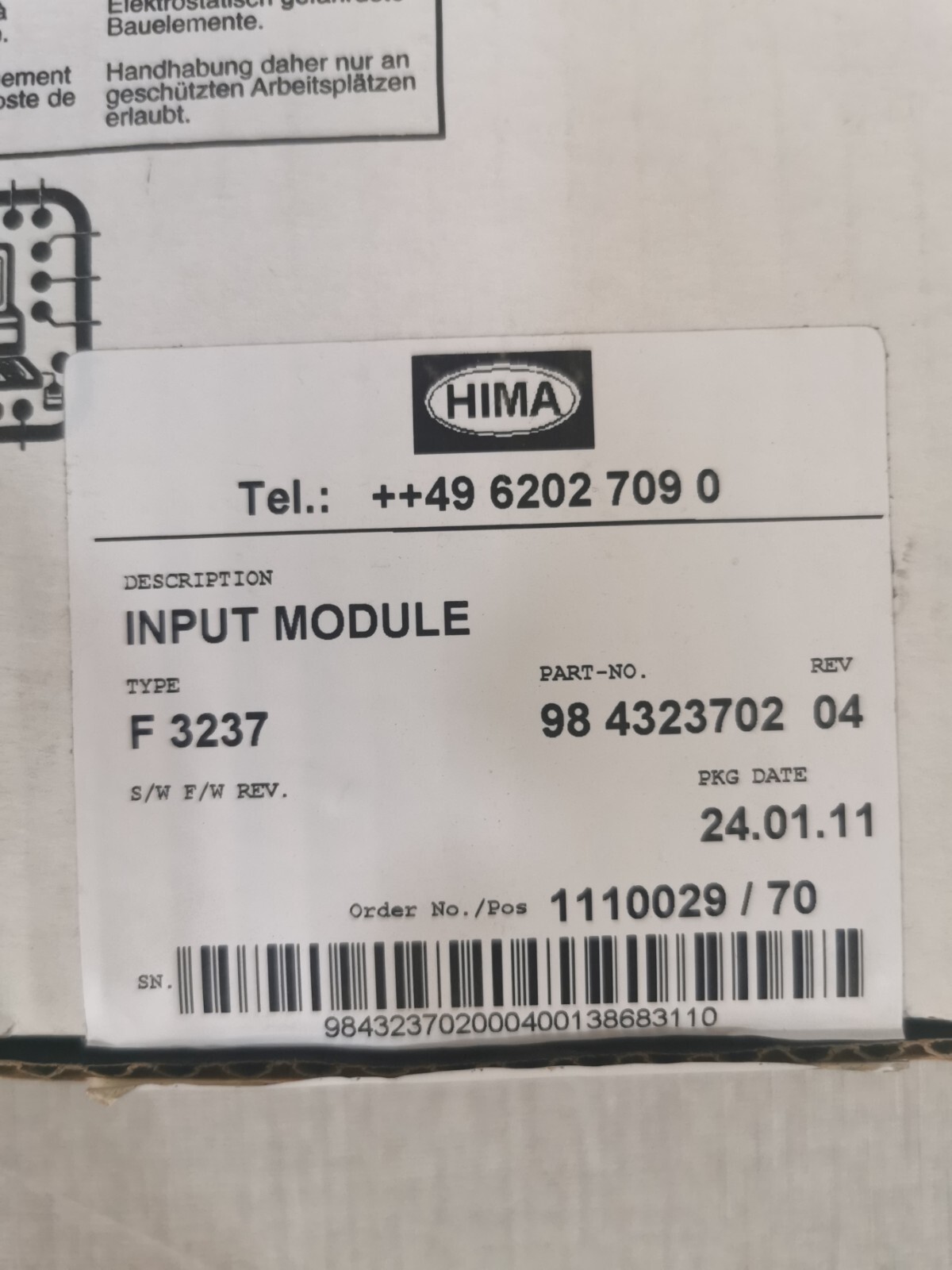HIMA F-3237 HIMA F 3237 INPUT MODULE 984323702 REV.04 - W/O ORIGINAL BOX 7