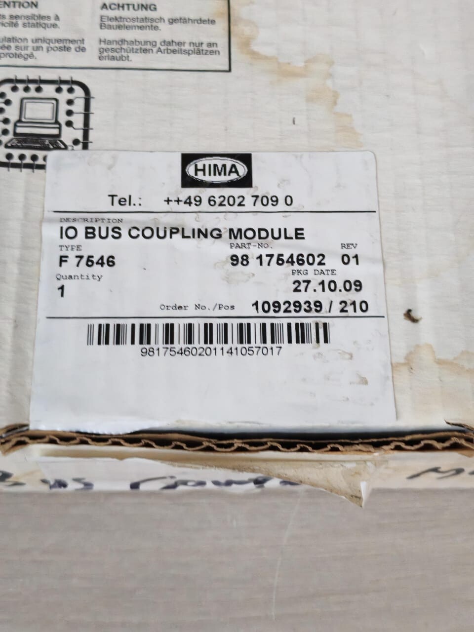 HIMA 98 1754602 REV 01 HIMA F 7546 IO BUS COUPLING MODULE 98 1754602 REV 01 9