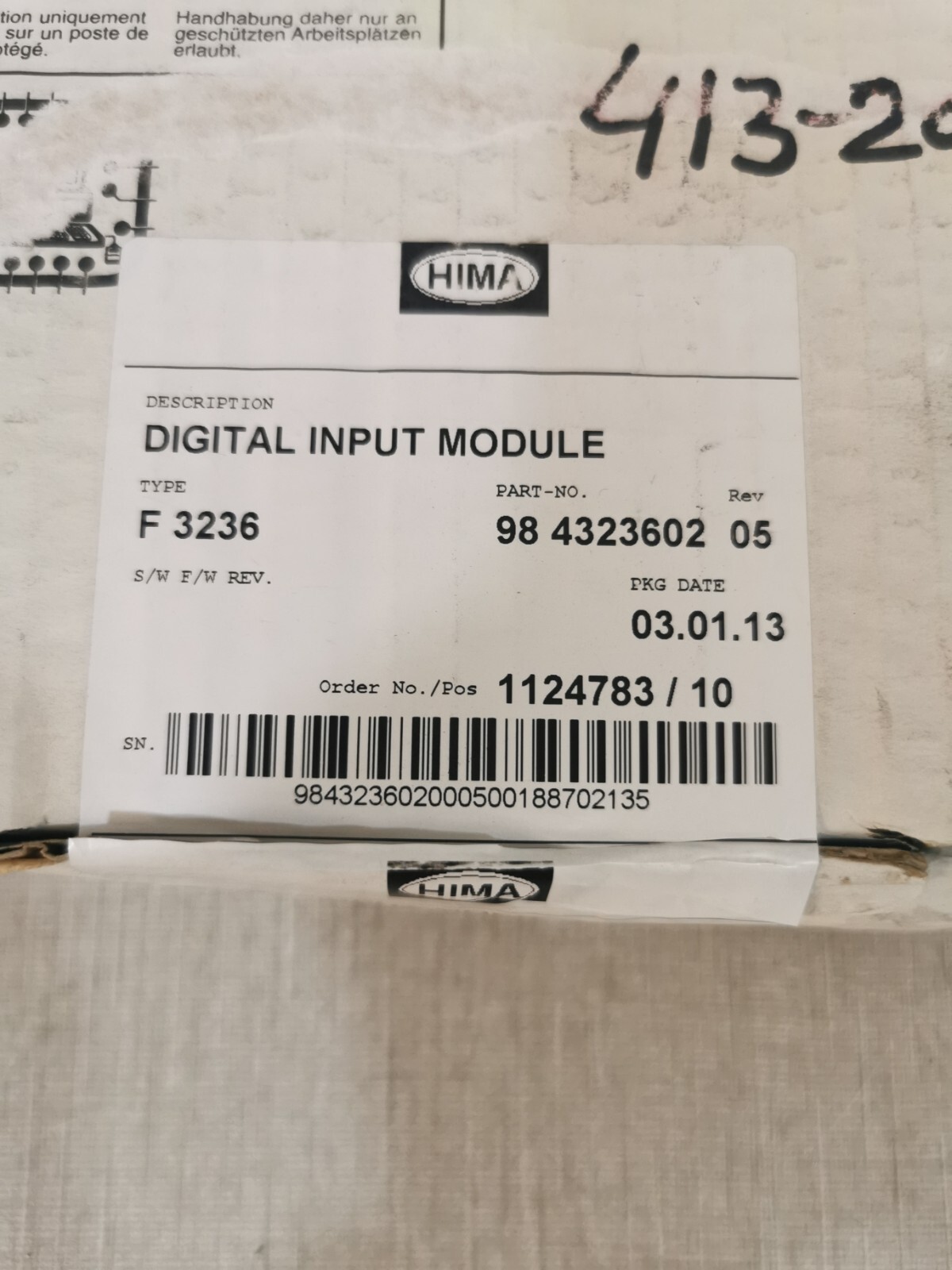 HIMA 98 4323602 REV 05 HIMA F 3236 98 4323602 REV 05 F 3236 Si DIGITAL INPUT MODULE 8