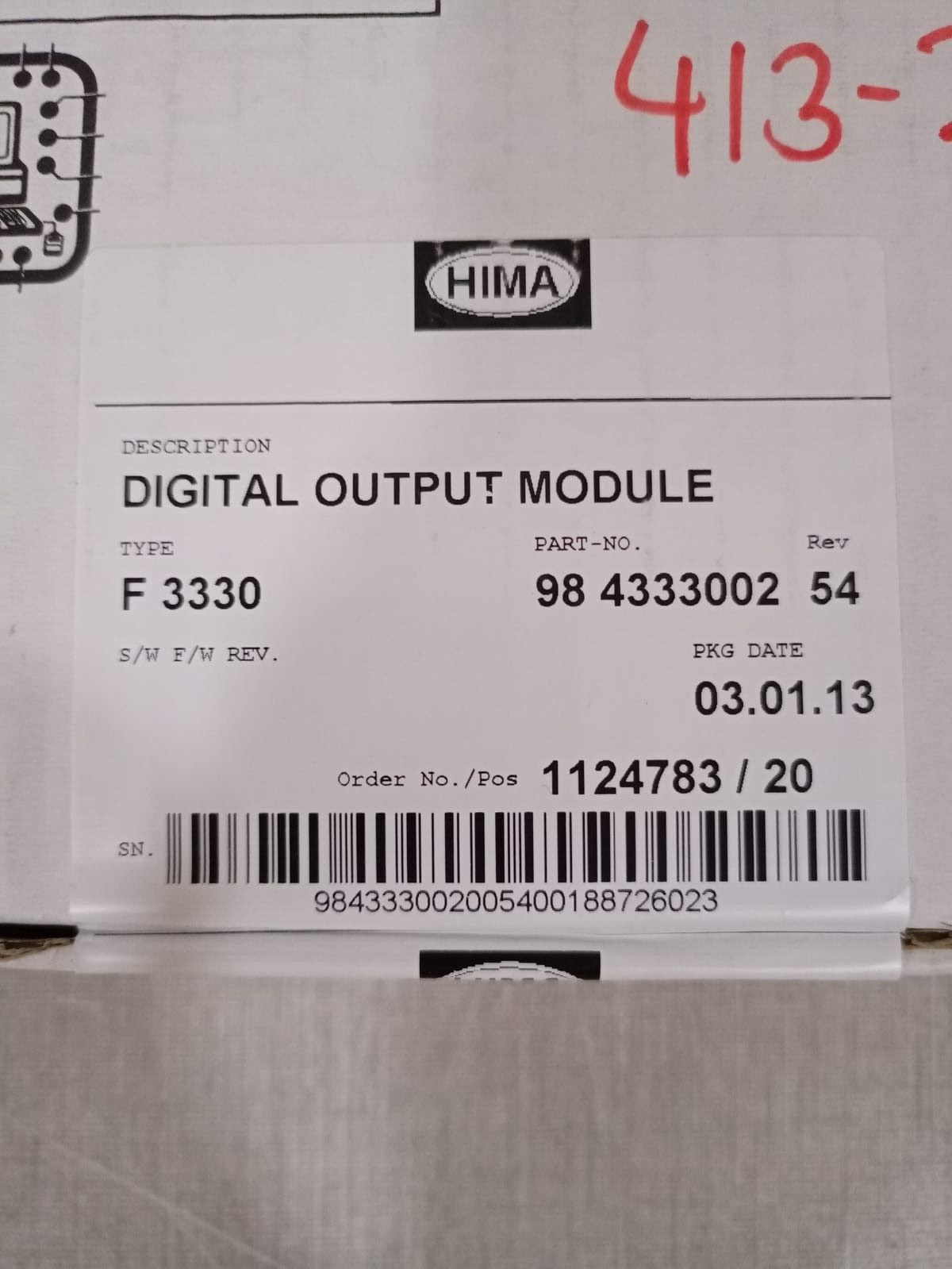 HIMA 98 4333002 REV.54 HIMA F 3330 DIGITAL INPUT MODULE 98 4333002 REV.54 - WITH FILTHY BOX 7