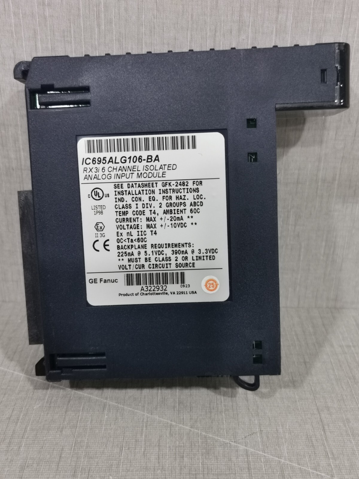 GE IC695ALG106-BA GE FANUC IC695ALG106-BA RX3i 6 CHANNEL ISOLATED ANALOG INPUT MODULE 3