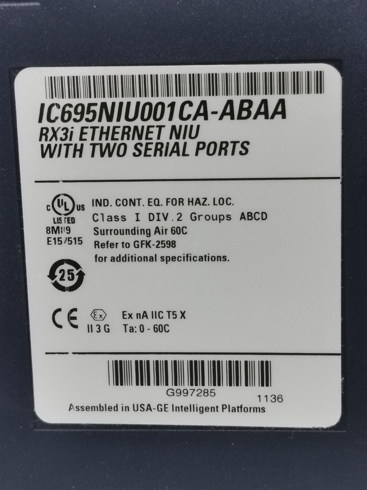 GE Fanuc IC695NIU001CA-ABAA GE FANUC IC695NIU001CA-ABAA RX3i ETHERNET NIU WITH TWO SERIAL PORTS 4