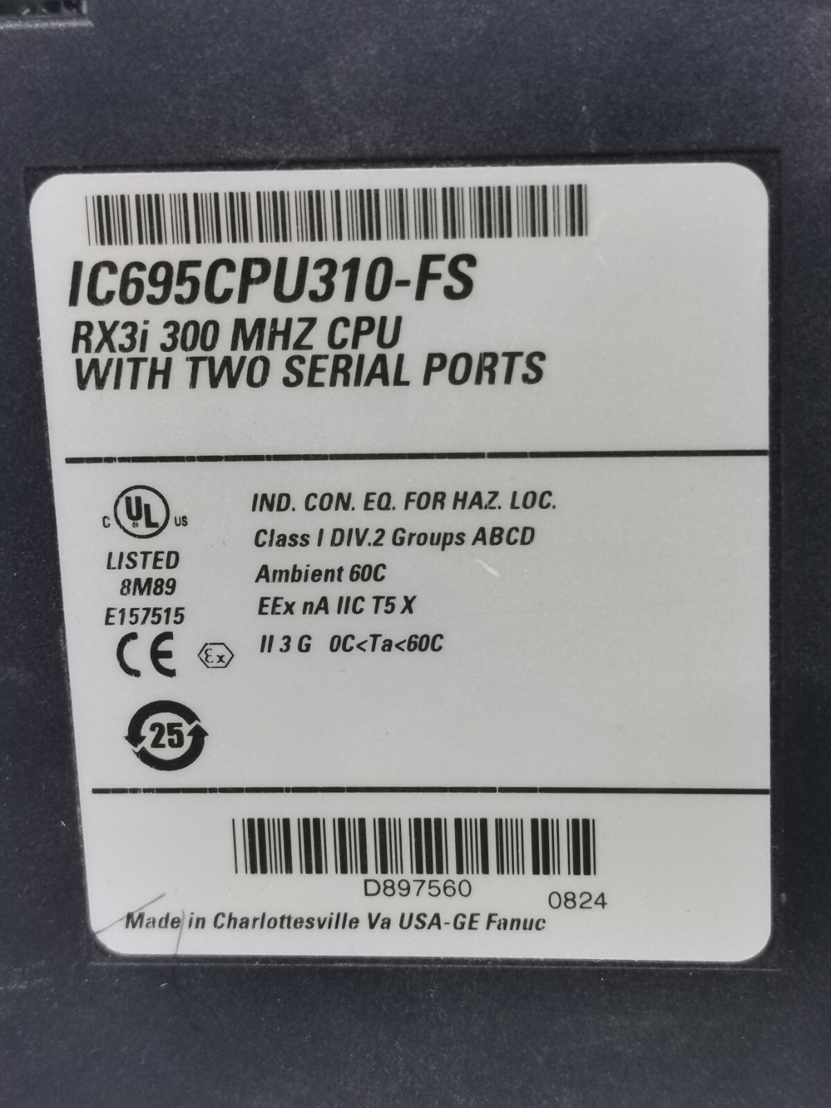 GE Fanuc IC695CPU310-FS GE FANUC IC695CPU310-FS RX3i 300 MHZ CPU WITH TWO SERIAL PORTS 8