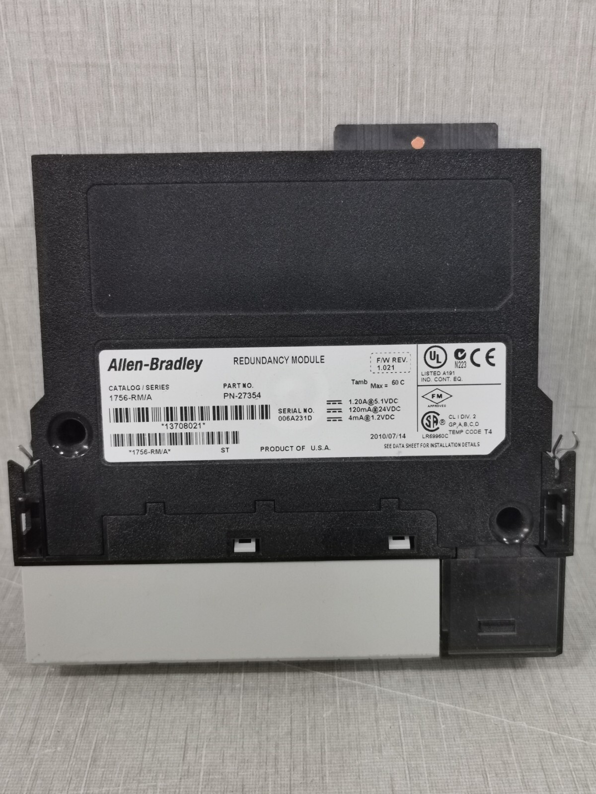Allen-Bradley PN-27354 F/W REV 1.021 Allen Bradley 1756-RM/A Redundancy Module PN-27354 F/W REV 1.021 2
