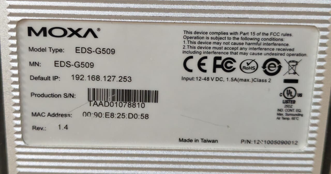 moxa EDS-G509 REV.1.4 MOXA EDS-G509 REV.1.4 GIGABIT ETHERDEVICE SWITCH- W/O ORIGINAL BOX 10