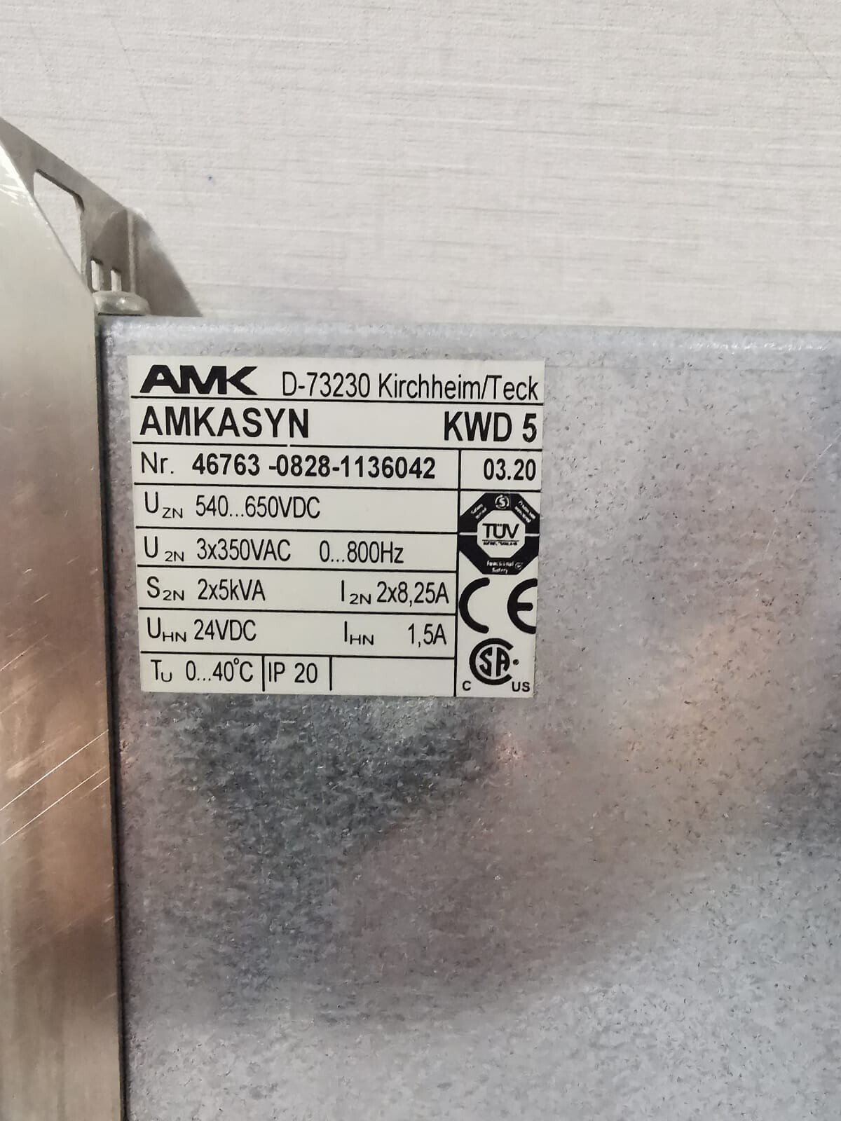 AMK D-73230 KIRCHHEIM/TECK AMK AMKASYN KWD 5 D-73230 KIRCHHEIM/TECK POWER MODULE 24VDC 7