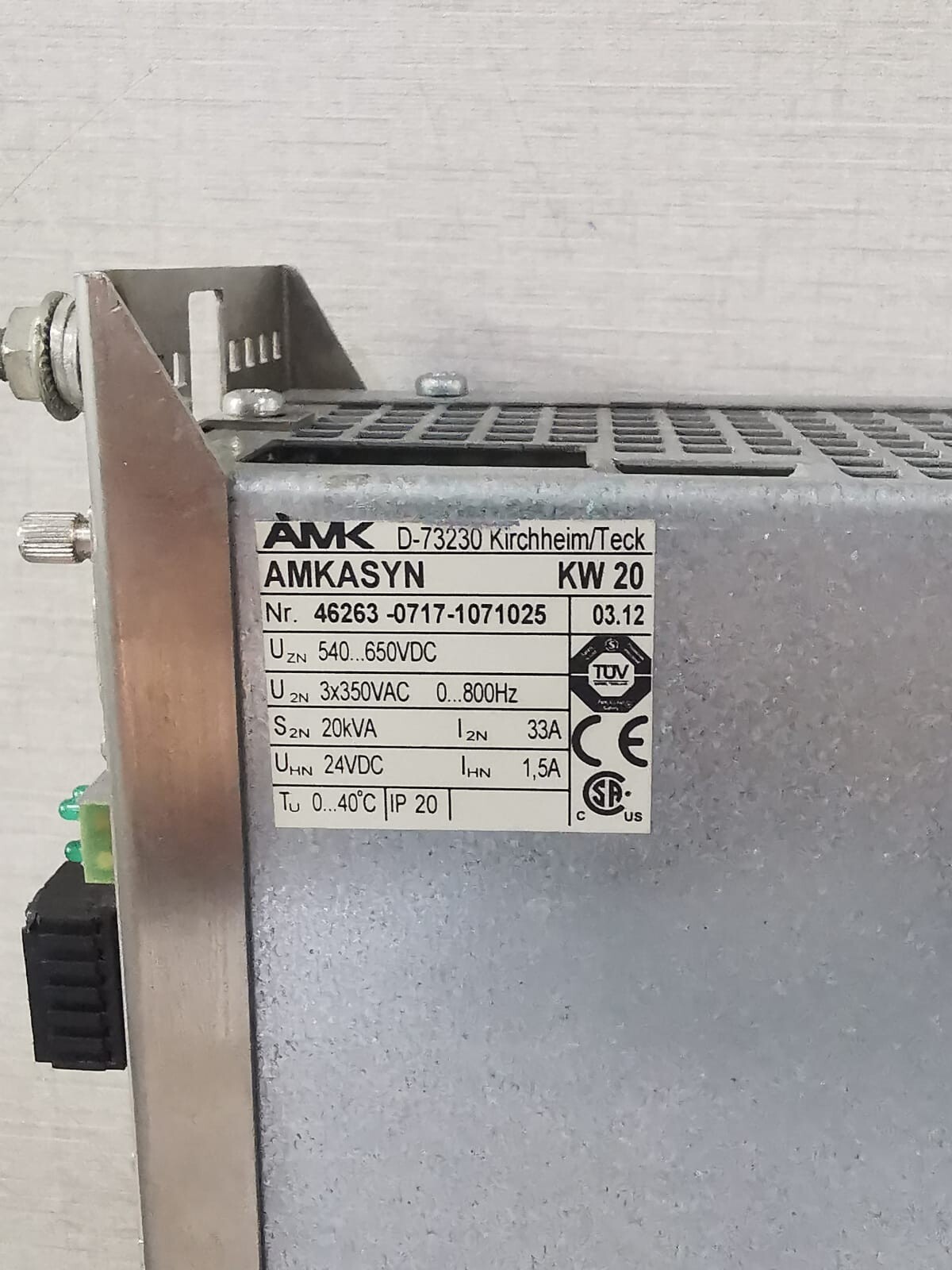 AMK D-73230 KIRCHHEIM/ TECK AMK AMKASYN KW20 D-73230 KIRCHHEIM/ TECK POWER MODULE 24VDC 7