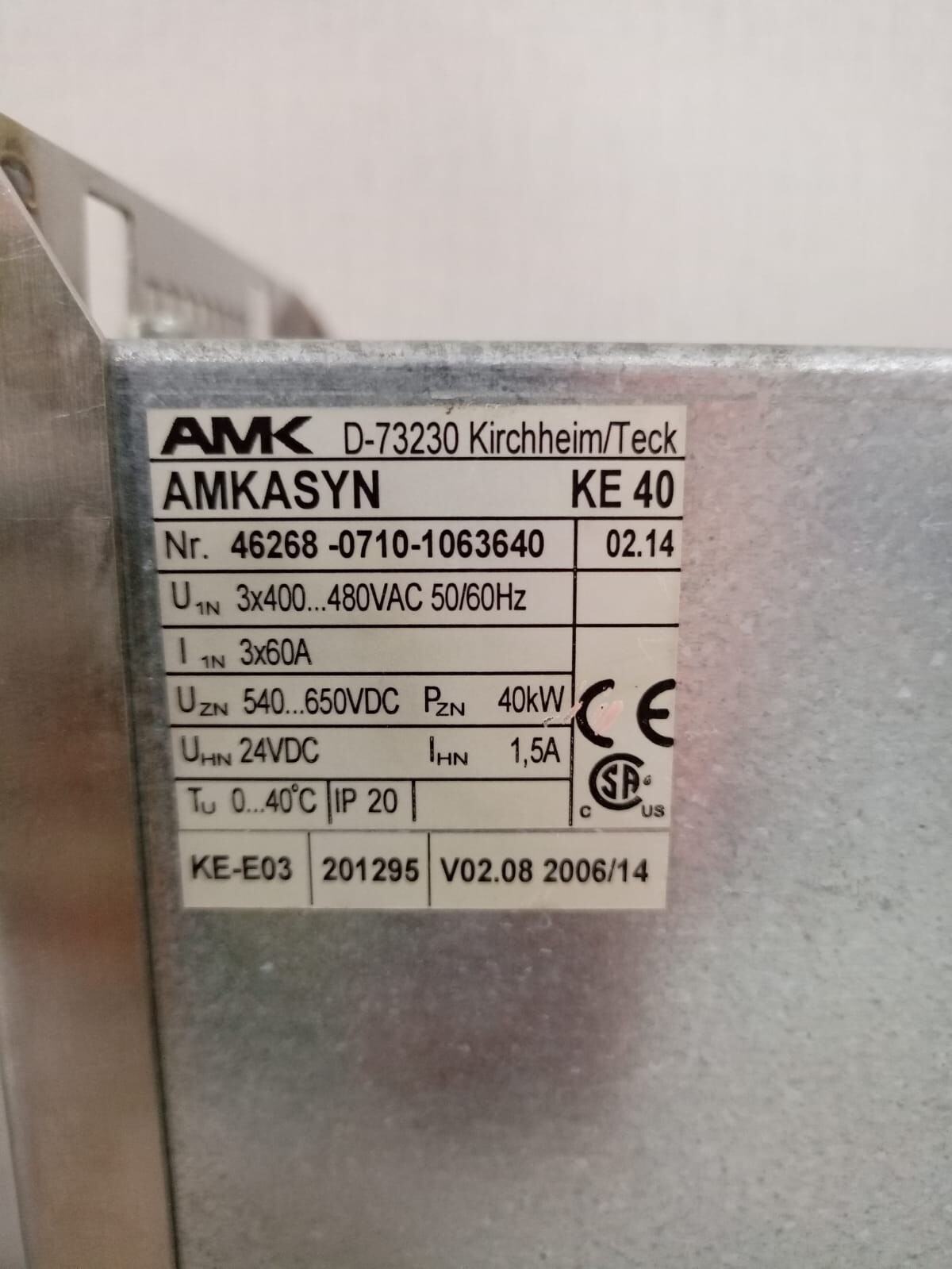 AMK AMK KIRCHHEIM KE 40 EK-03 AMKASYN D-73230  46268-0710-1063640 40 AMK KIRCHHEIM KE 40 EK-03 AMKASYN D-73230 46268-0710-1063640 40 KW 2