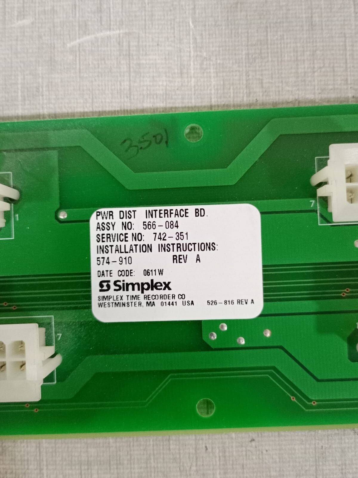 Simplex 566-084 Simplex 566-084 Power Distribution Interface Circuit Panel Board 6