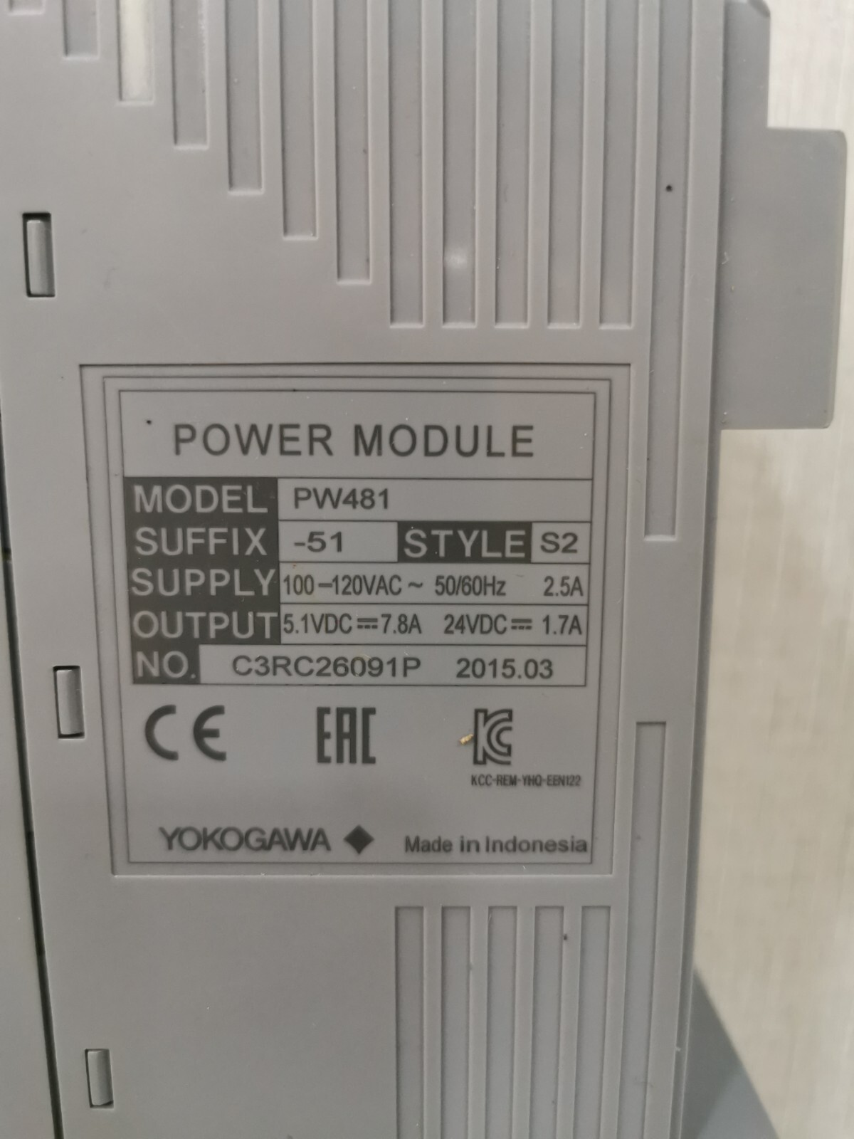 Yokogawa PW481-51-S2 YOKOGAWA PW481 POWER MODULE PW481-51-S2 100-120VAC 50/60HZ 2.5A 3