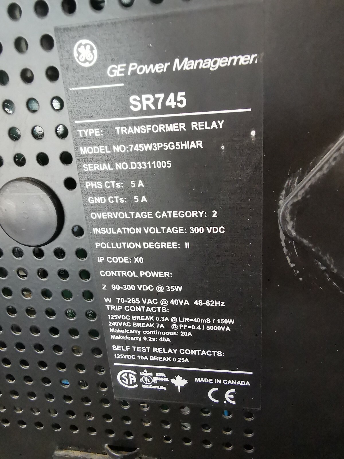 GE 745W3P5G5HIAR GE SR745 745W3P5G5HIAR TRANSFORMER RELAY 3