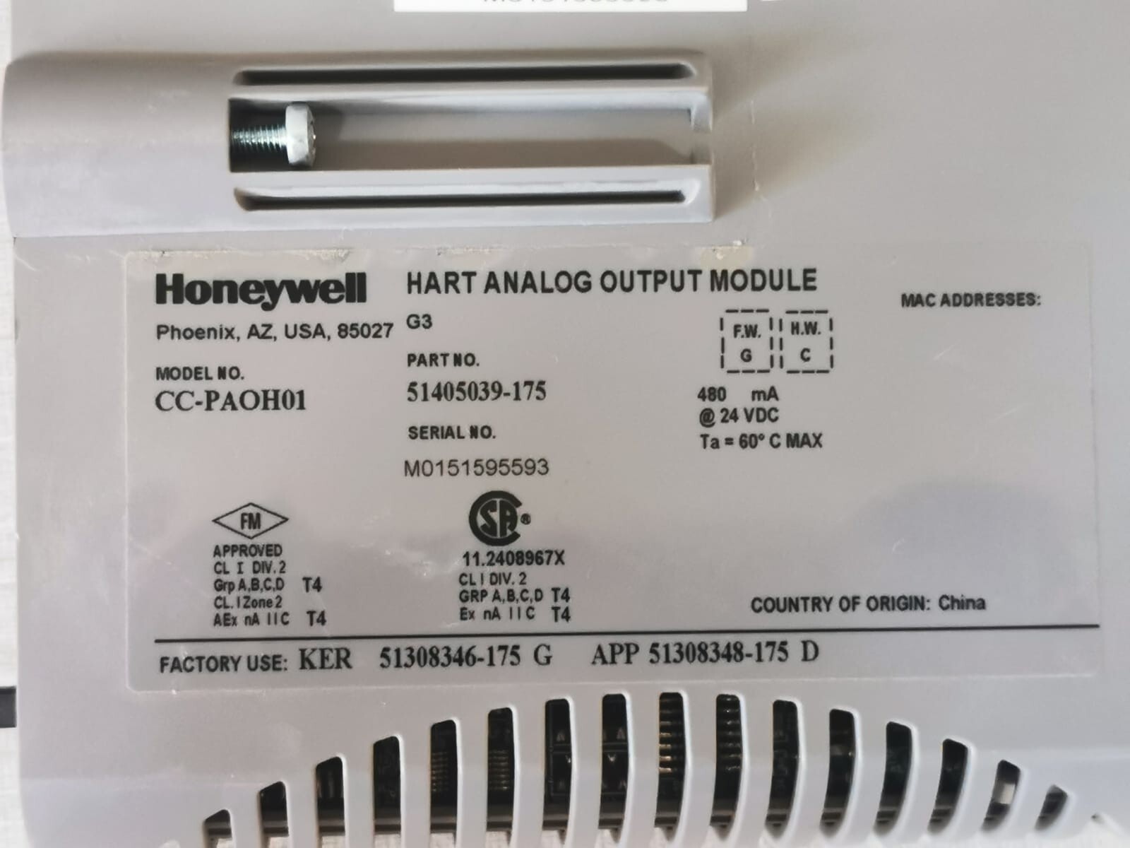 Honeywell 51405039-175 Honeywell CC-PAOH01 HART ANALOG OUTPUT MODULE 51405039-175 (FW: G, HW:C) 2