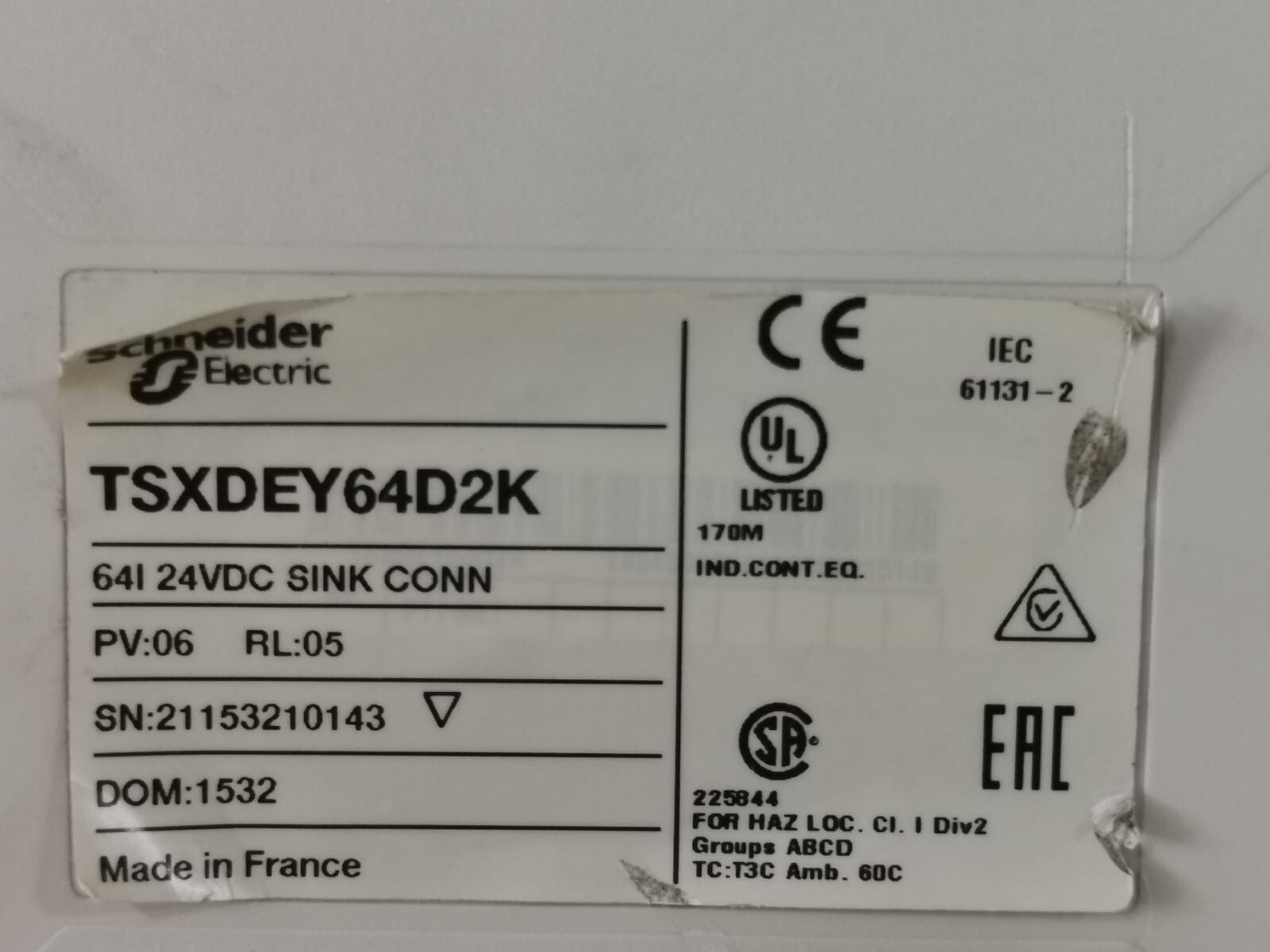 Schneider Electric PV-06 Schneider Electric TSXDEY64D2K MODICON PV:06 RL:05 2