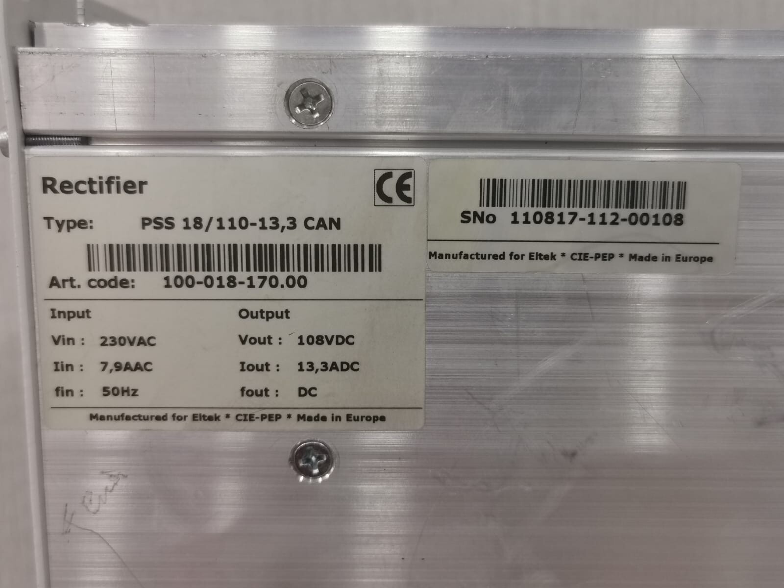 Rectifier 100-018-170.00 Rectifier PSS 18/110-13,3 CAN 100-018-170.00 ‏ 3
