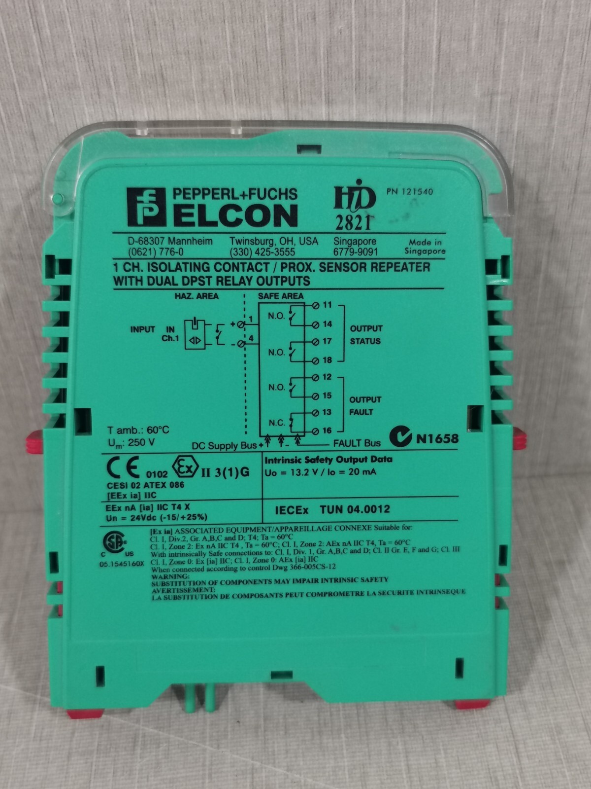 Pepperl+Fuchs HID-2821 PEPPERL+FUCHS ELCON HiD 2821 1 CH. ISOLATING CONTACT Part No.121540 2
