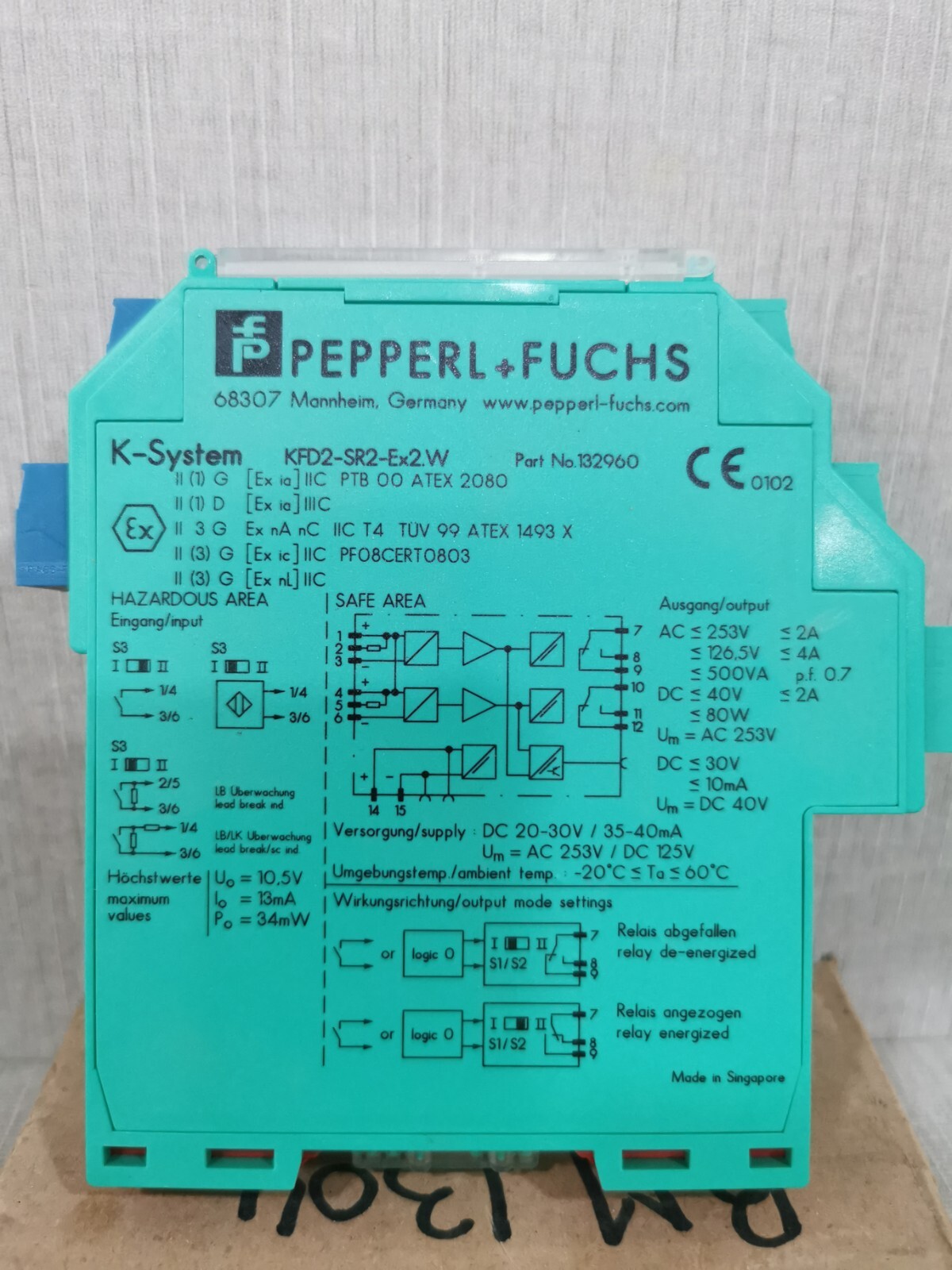 Pepperl+Fuchs K-SYSTEM PEPPERL+FUCHS K-System KFD2-SR2-Ex2.W Part No.132960 2