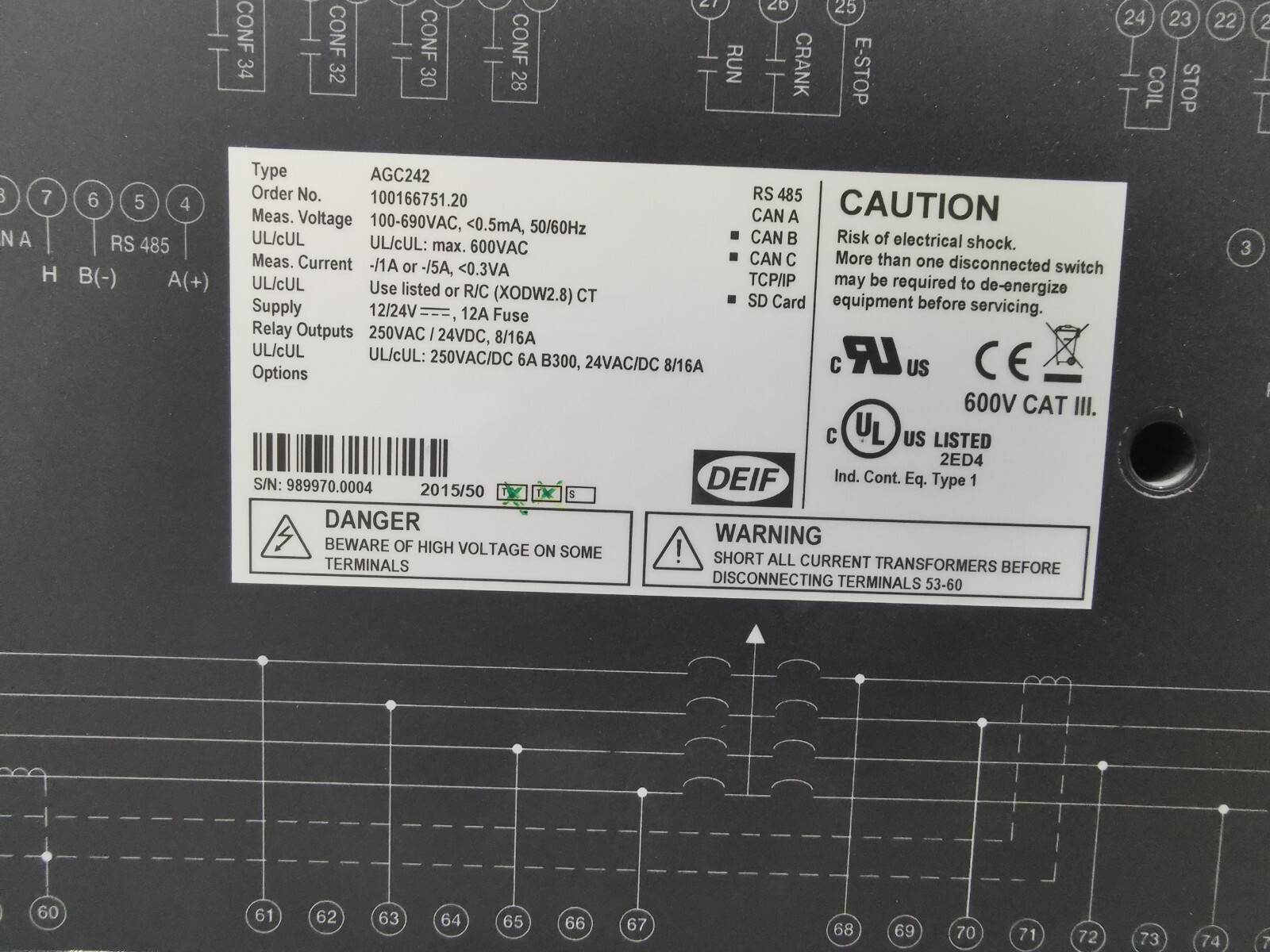 GE AGC242 DEIF AGC242 Advanced Generator Controller - 250VAC / 24VDC 50/60HZ 4