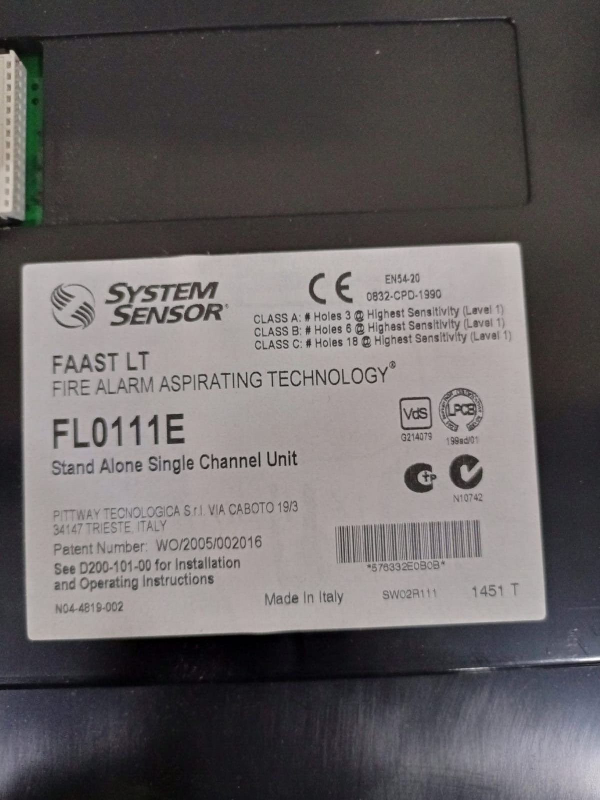 SYSTEM SENSOR FL0111E SYSTEM SENSOR FAAST FL0111E SINGLE CHANNEL ASPIRATING DETECTOR 3
