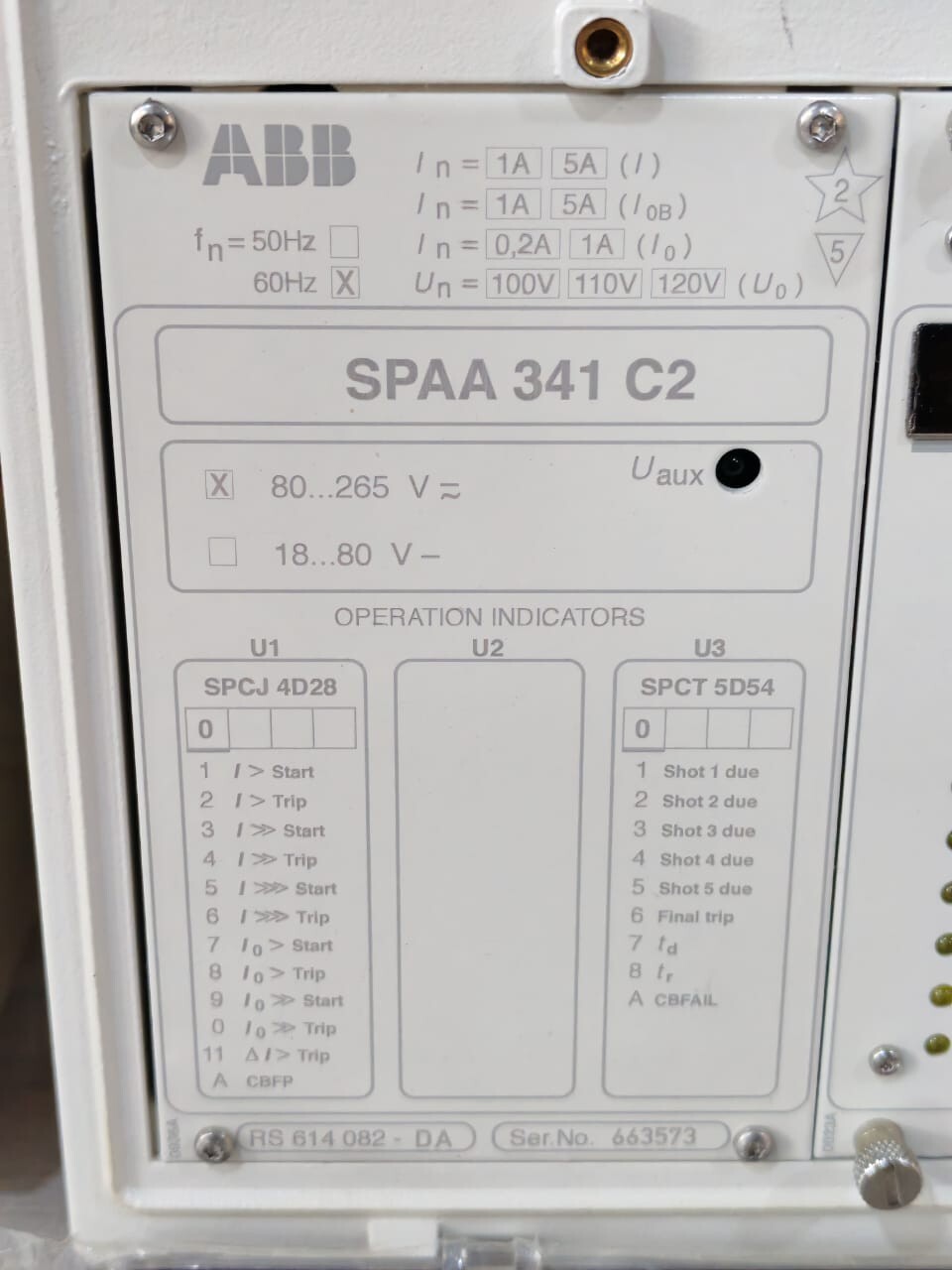 ABB SPAA 341 C2 ABB SPAA 341 C2 REV.A FEEDER PROTECTION + TEST SWITCH RELAY 6
