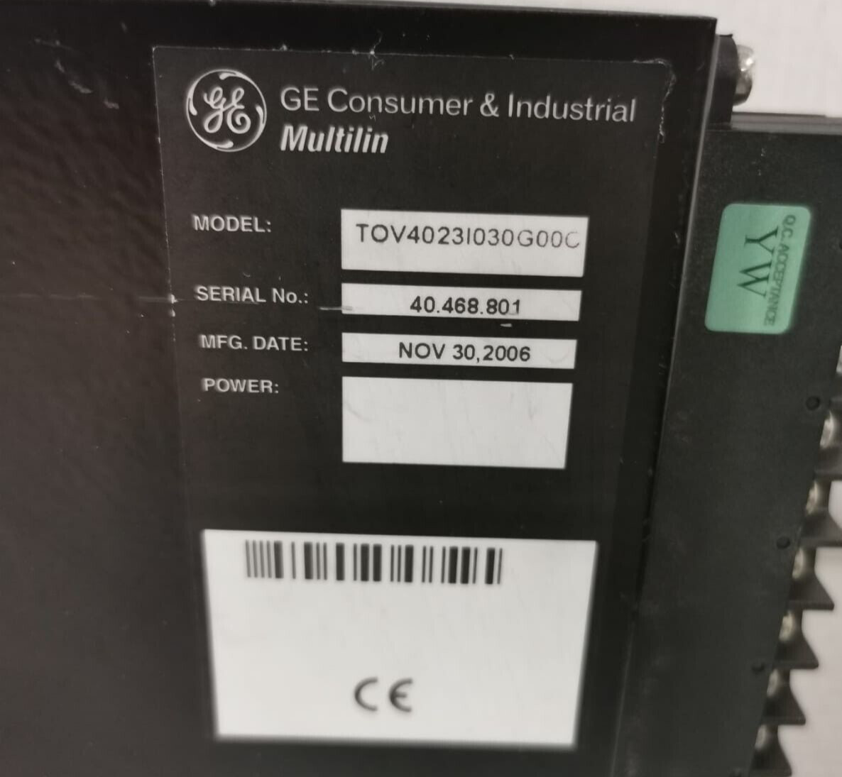 GE TOV4023I030G00C GE MULTILIN TOV4023I030G00C VOLTAGE RELAY 48-125VDC-VAC 50/60Hz 6