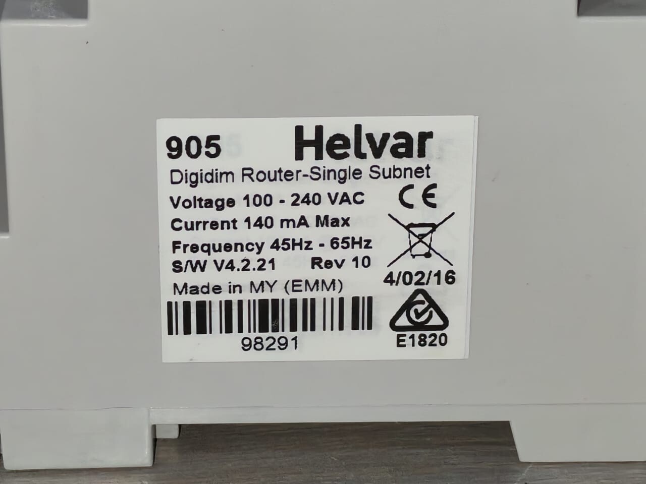 Helvar 905 HELVAR 905 DIGIDIM ROUTER-SINGLE SUBNET 6