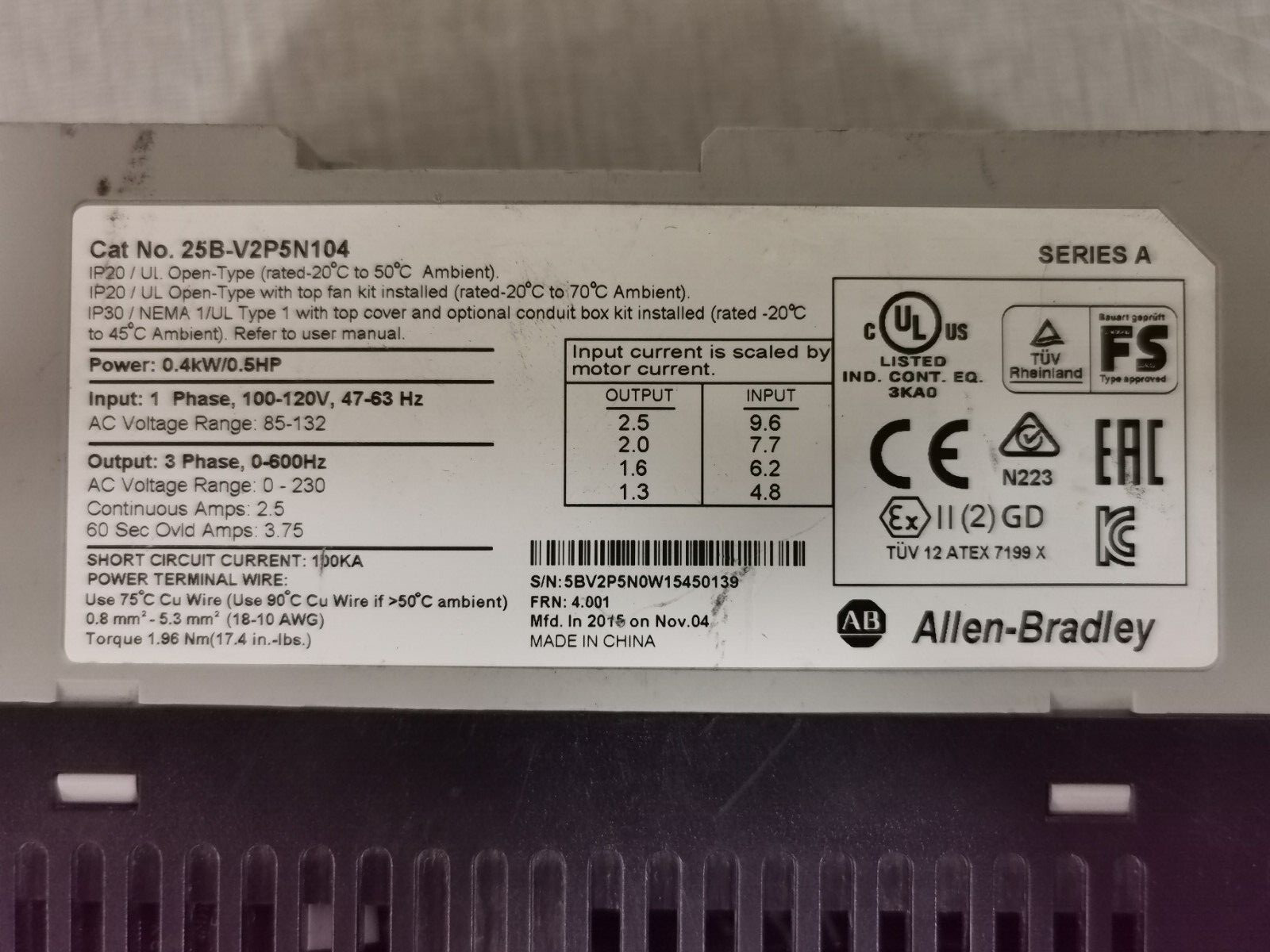 Allen Bradley 25B-V2P5N104 Allen Bradley PowerFlex 25B-V2P5N104 PowerFlex Drive-WITHOUT COVER 5