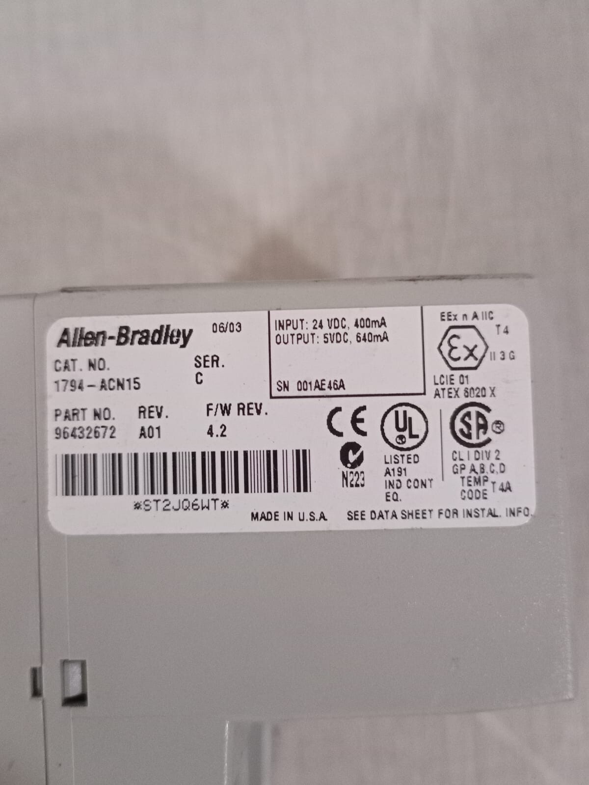 Allen-Bradley 1794-ACN15 Allen Bradley 1794-ACN15 SER.C MODULE 96432672 REV.A01 7