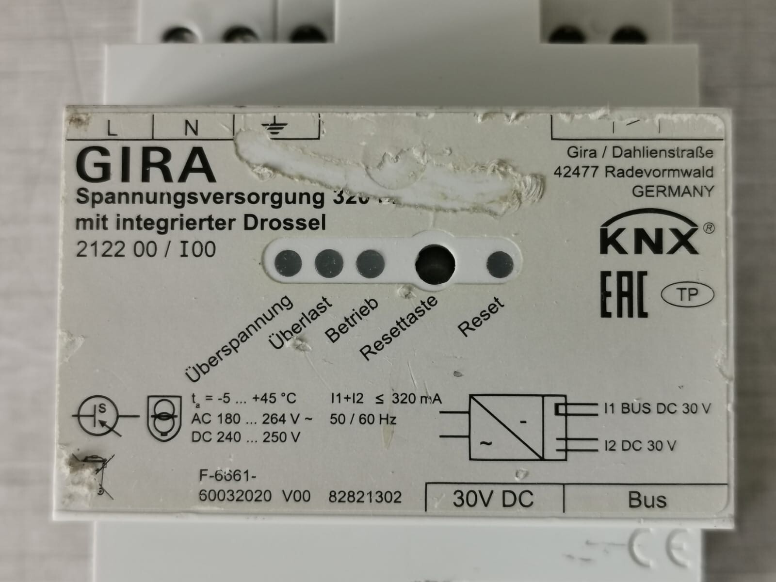 GIRA GIRA-2122-00 GIRA 2122 00 / I00 Power Supply 320mA 3