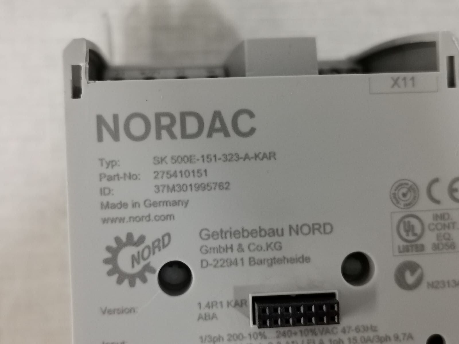 NORDAC SK 500E-151-323-A-KAR NORDAC SK 500E-151-323-A-KAR / Part No: 275410151 Inverter Drive 2