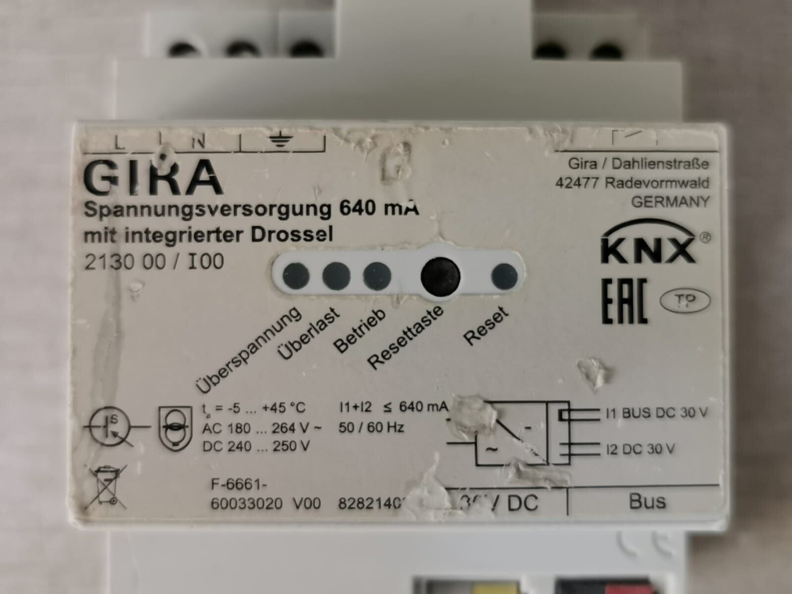 GIRA 2130 00/I00 GIRA 2130 00/I00 Power Supply 640mA 4