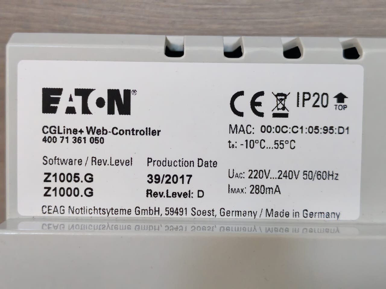 EATON CGLine+Web-Controller 400 71 361 050 EATON CGLine+Web-Controller 400 71 361 050 Software Rev,Level D Z1005.G/Z1000.G 4
