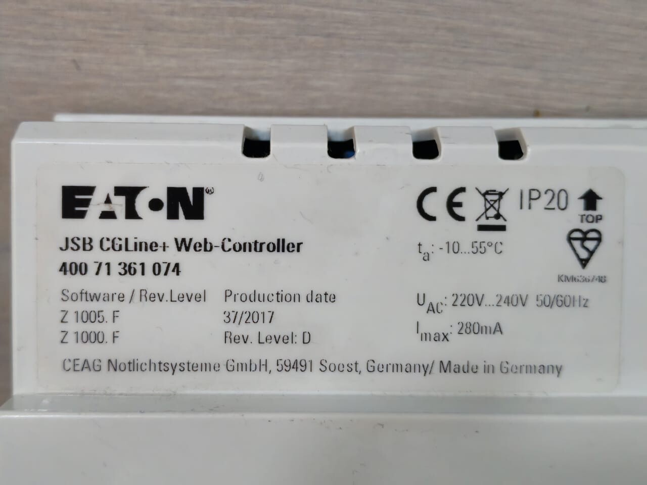 EATON Z1005.F / Z 1000.F REV.D EATON JSB CGLine+Web-Controller 400 71 361 074 Software Rev,Level Z1005.F REV.D 2