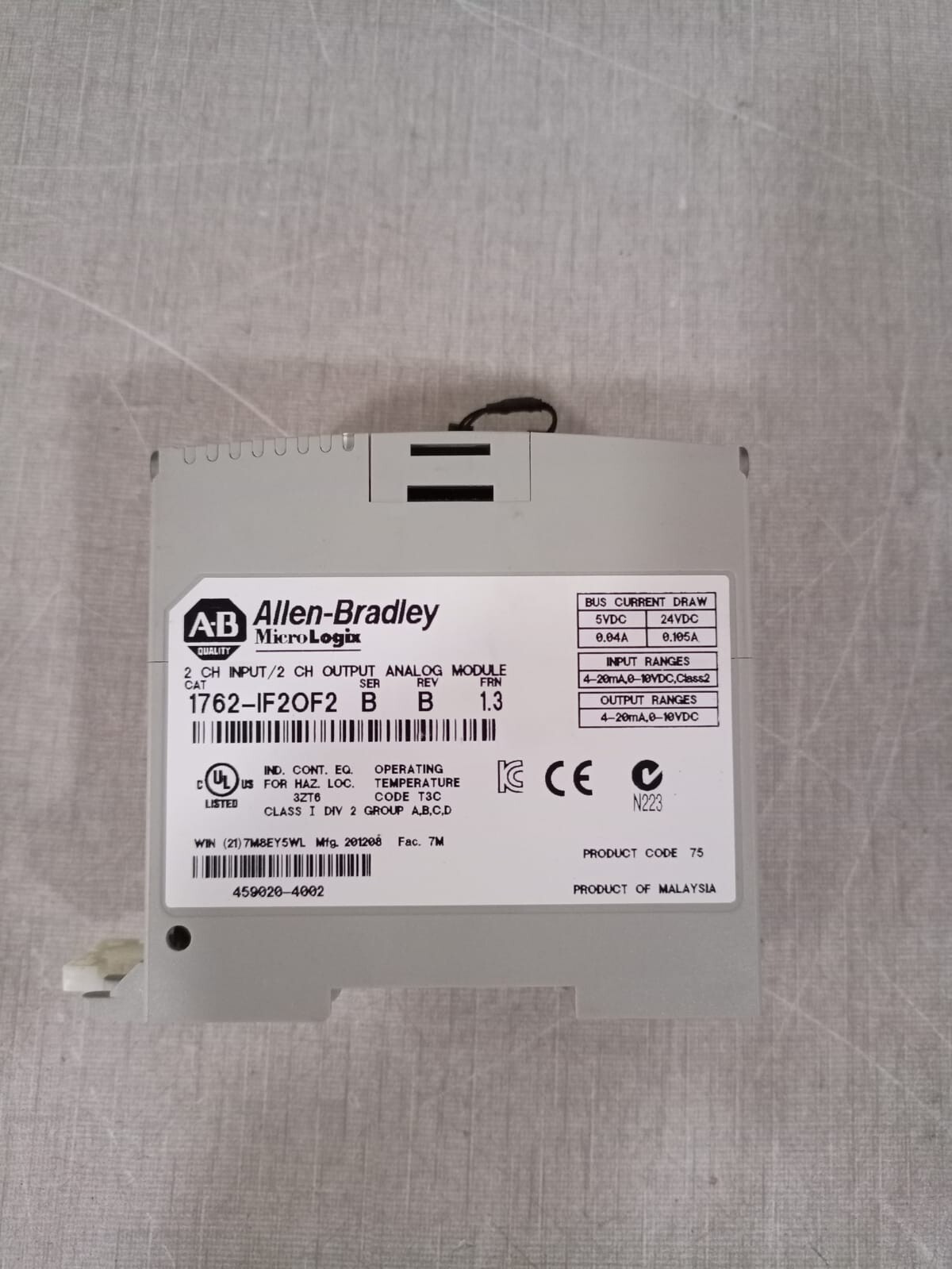 Allen Bradley 1762-IF2OF2 Allen Bradley 1762-IF2OF2 MicroLogix Output Analog Module 3