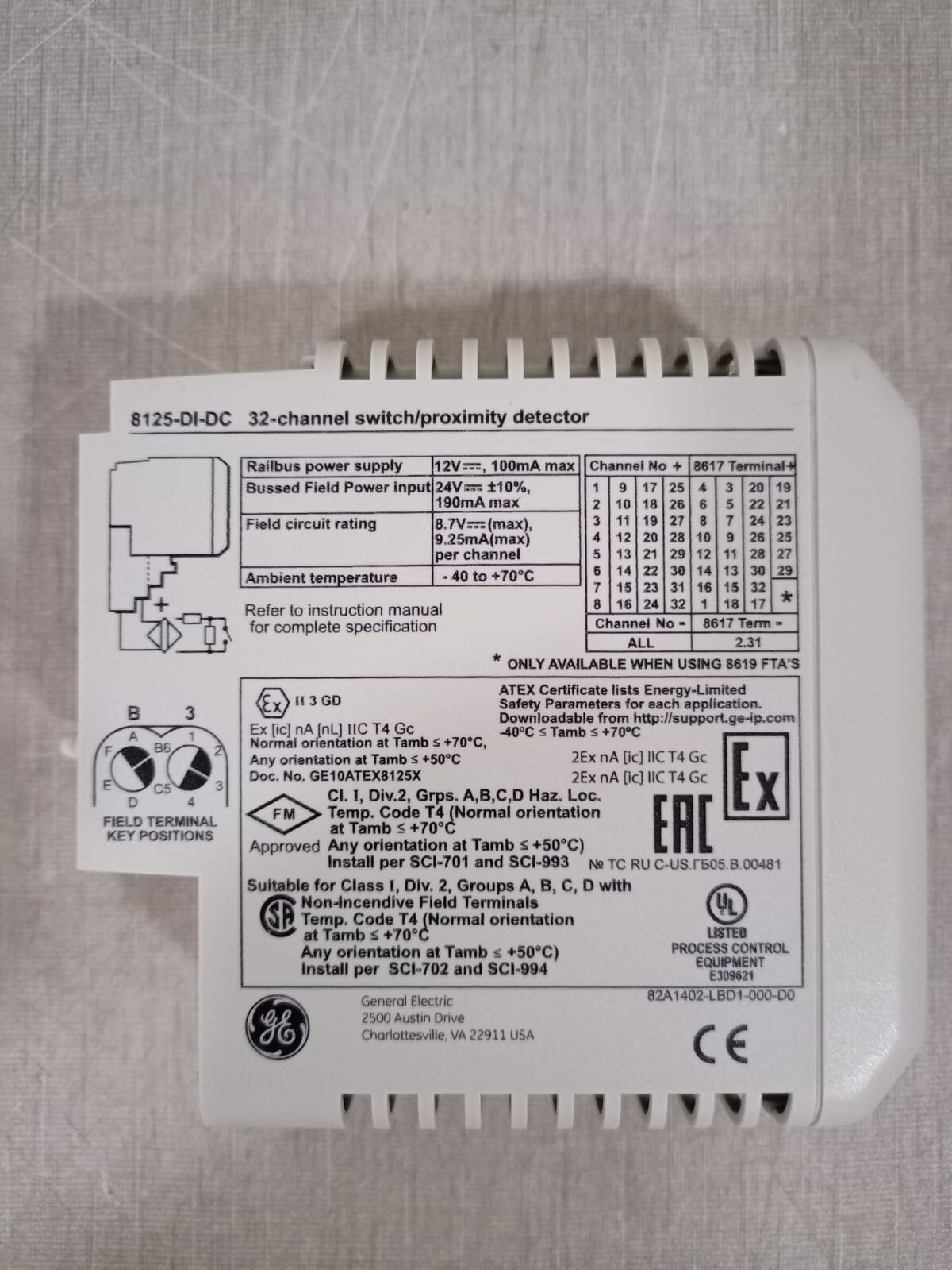 GE FANUC 8125-DI-DC GE Fanuc 8125-DI-DC VER.GE03 REV.C 32-Channel Switch Proximity Detector 8000 I/O 3