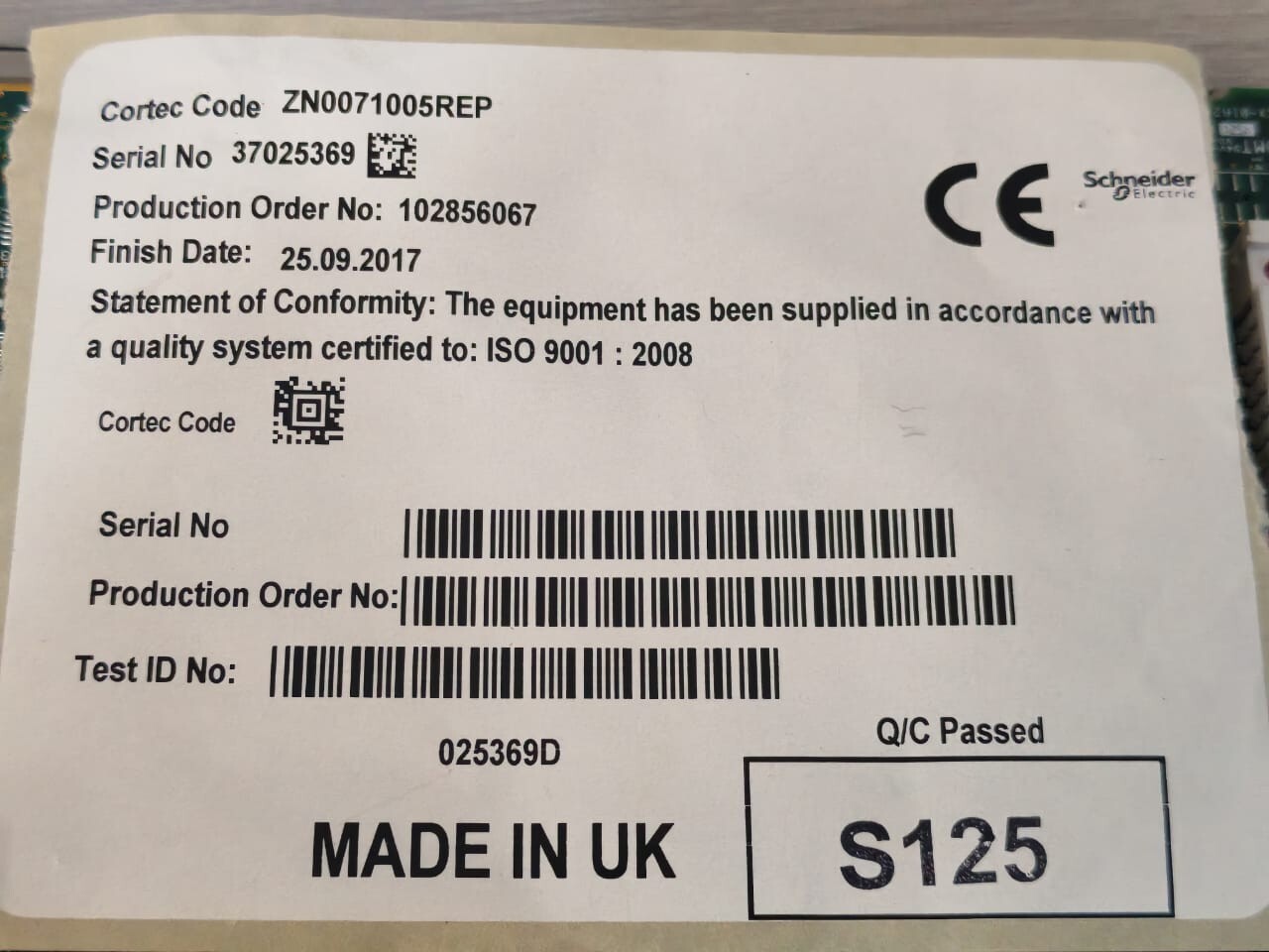 Schneider Electric ZN0071 SCHNEIDER ELECTRIC ZN0071 / ZN0071005REP WLD PCB CARD 5