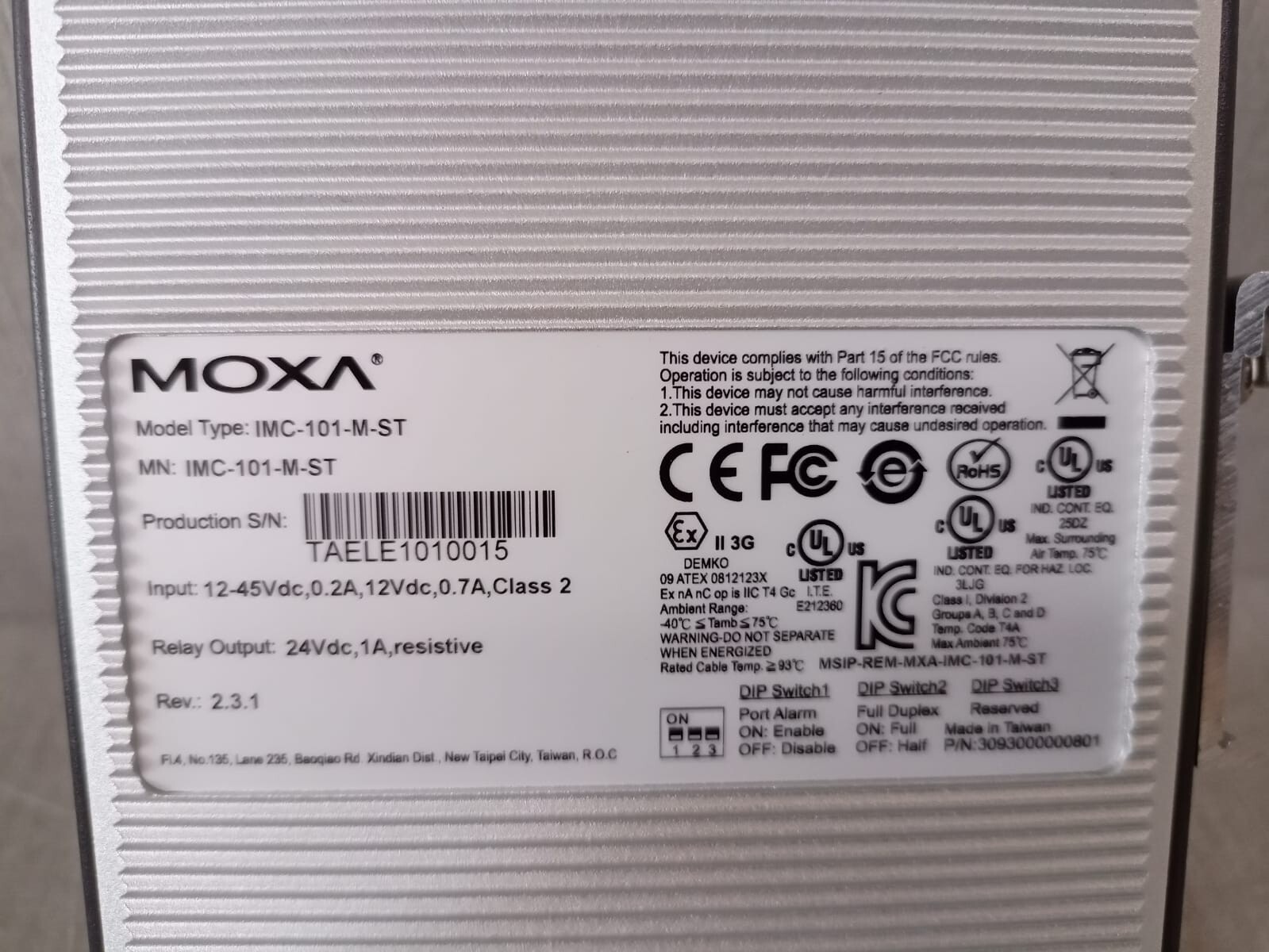 Moxa IMC-101-M-ST MOXA IMC-101-M-ST V2.3.1 INDUSTRIAL MEDIA CONVERTER 12-45VDC 24VDC 5