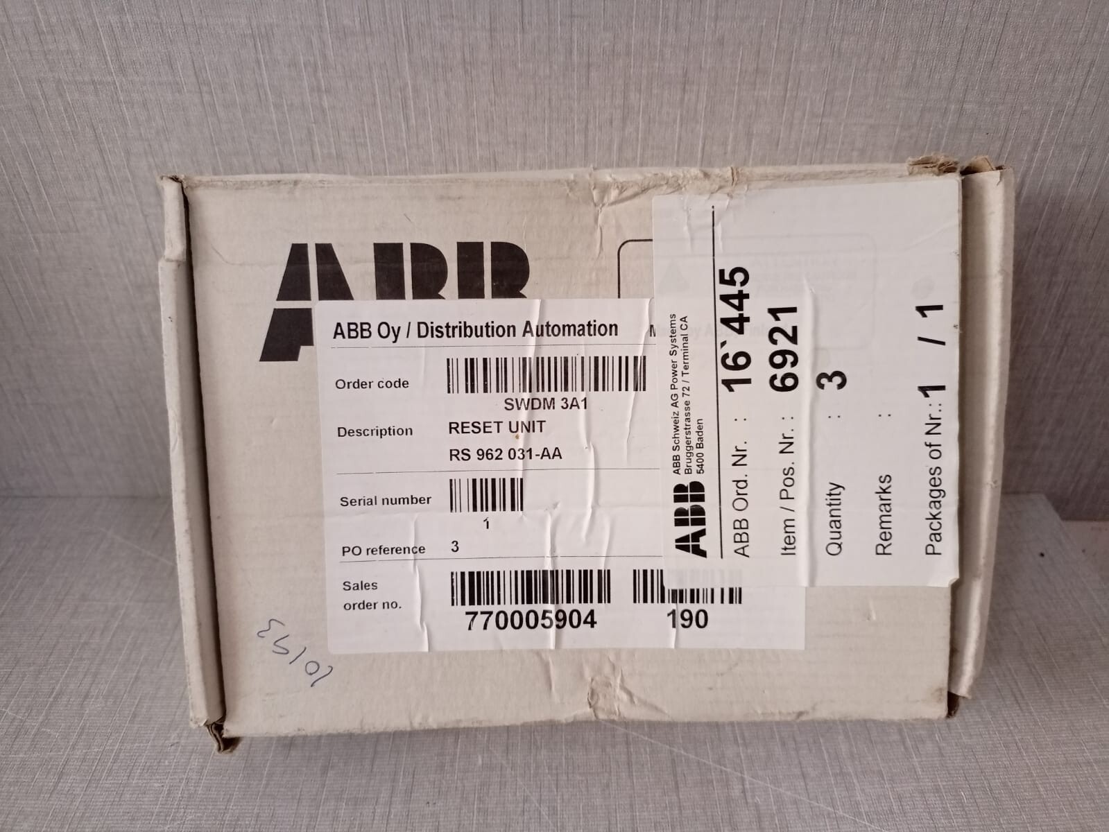 ABB RS-962-031 ABB SWDM 3A1 RS 962 031 -AA REV.B RESIT UNIT BOARD 3