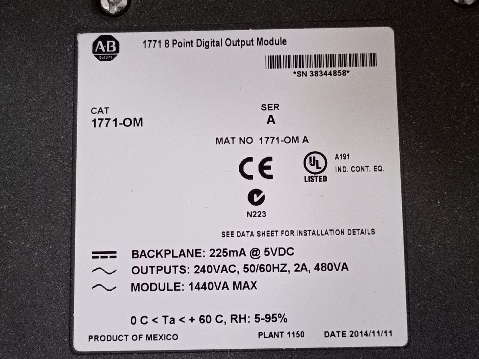 Allen-Bradley 1771-OM 1771-OM | Allen Bradley | Digital Output Module, 8 Point, Ser A 7