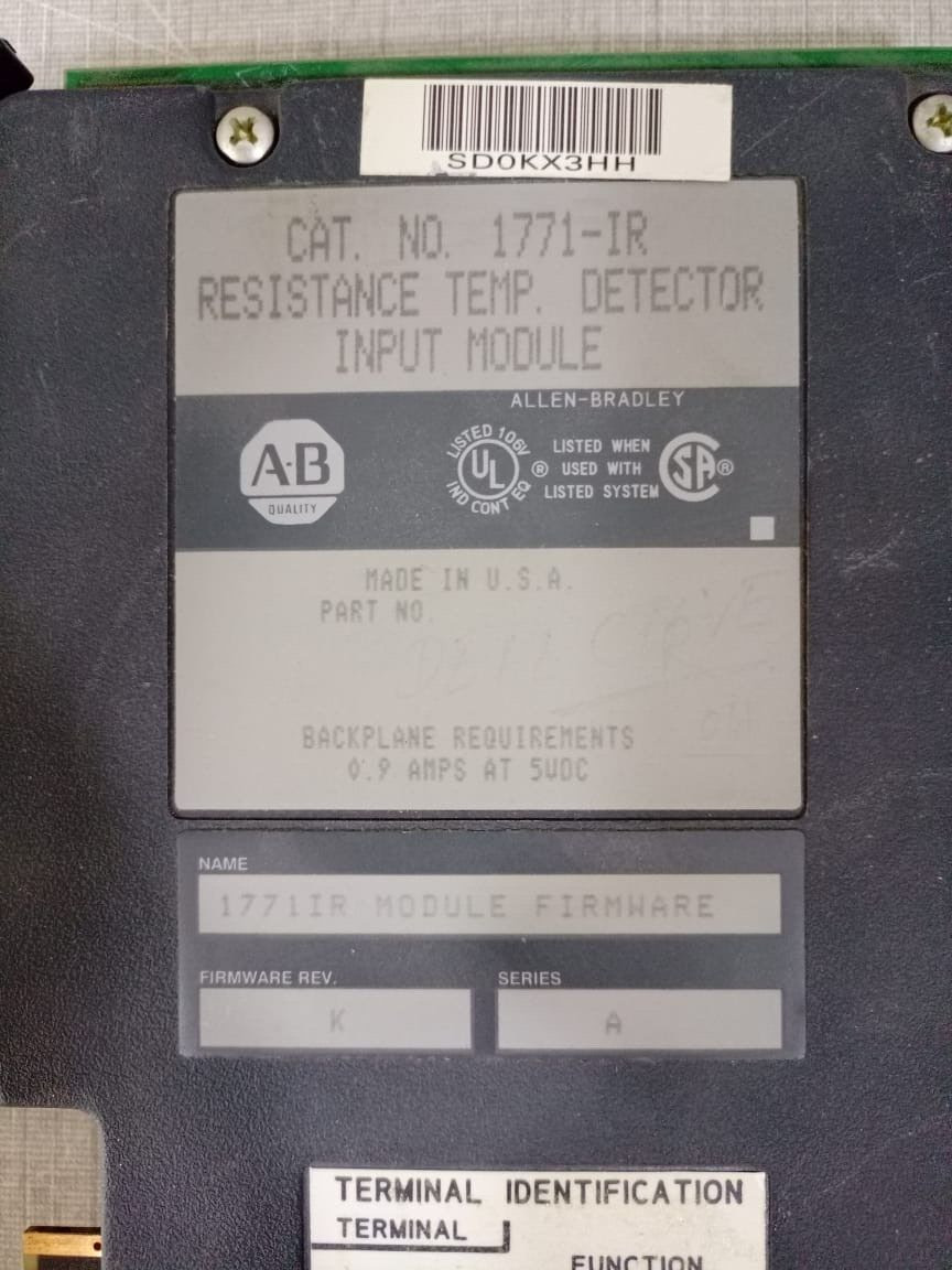 Allen-Bradley 1771-IR | Ser A | Rev K Allen Bradley 1771-IR Input Module Resistance Temp. Detector / Ser A / Rev K 7