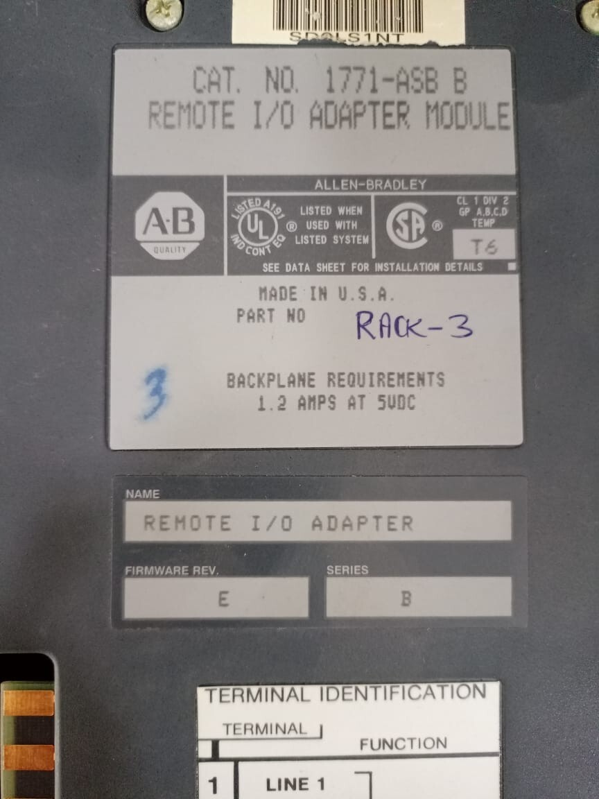Allen-Bradley 1771-ASB B Allen Bradley 1771-ASB B Remote I/O Adapter Module / Firmware Rev E / Ser B 5