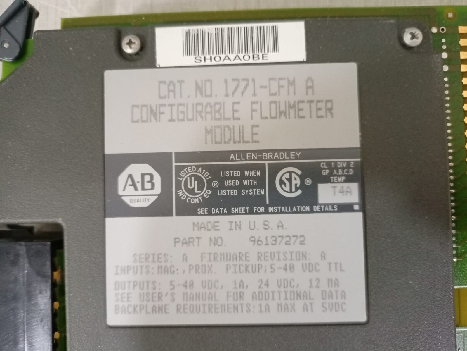 Rockwell Automation 1771-CFM Allen Bradley 1771-CFM A Configurable Flowmeter Module | Ser A | F/W Rev A 2