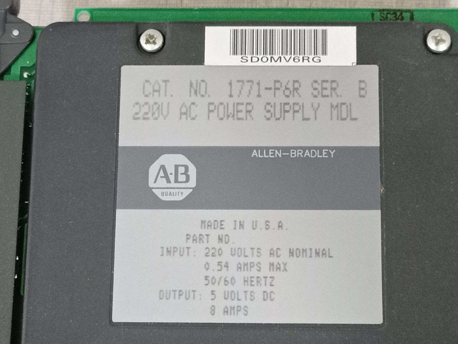Allen-Bradley 1771-P6R Allen Bradley 1771-P6R Rebundant Power Supply Module | Ser B | 220VAC 4