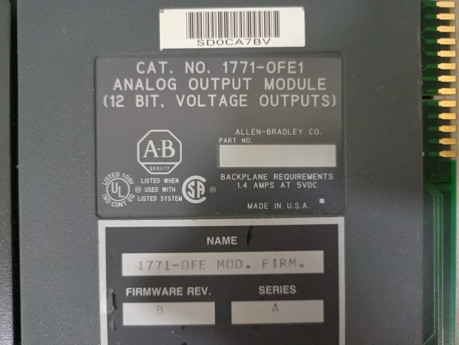 Allen-Bradley 1771-OFE1 Allen Bradley 1771-OFE1 Analog Output Module 12 Bit | F/W Rev B | Ser A 3