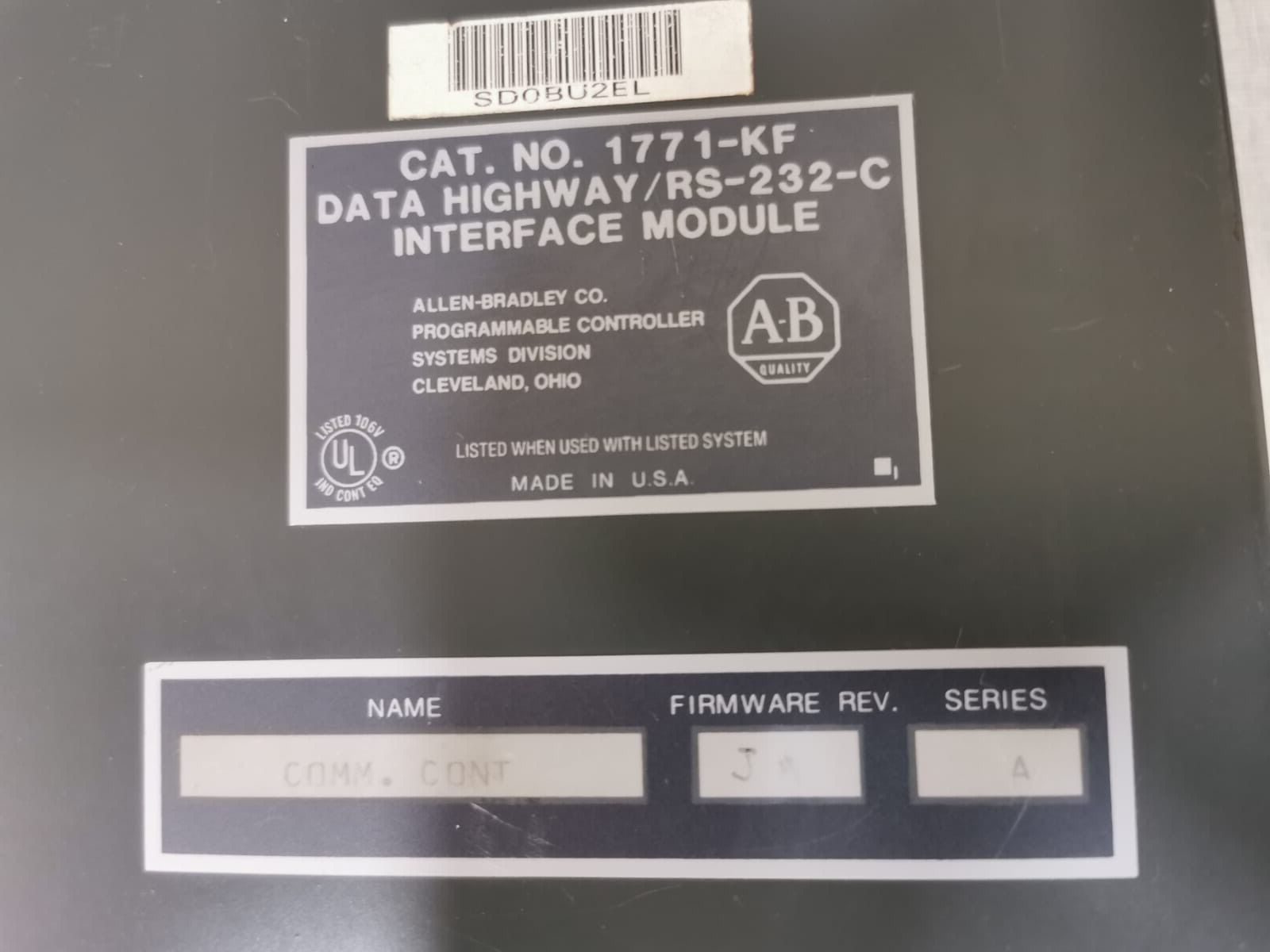 Allen-Bradley 1771-KF Allen Bradley 1771-KF Data Highway Interface Module/RS-232- C|F/W Rev. J|Ser A 4