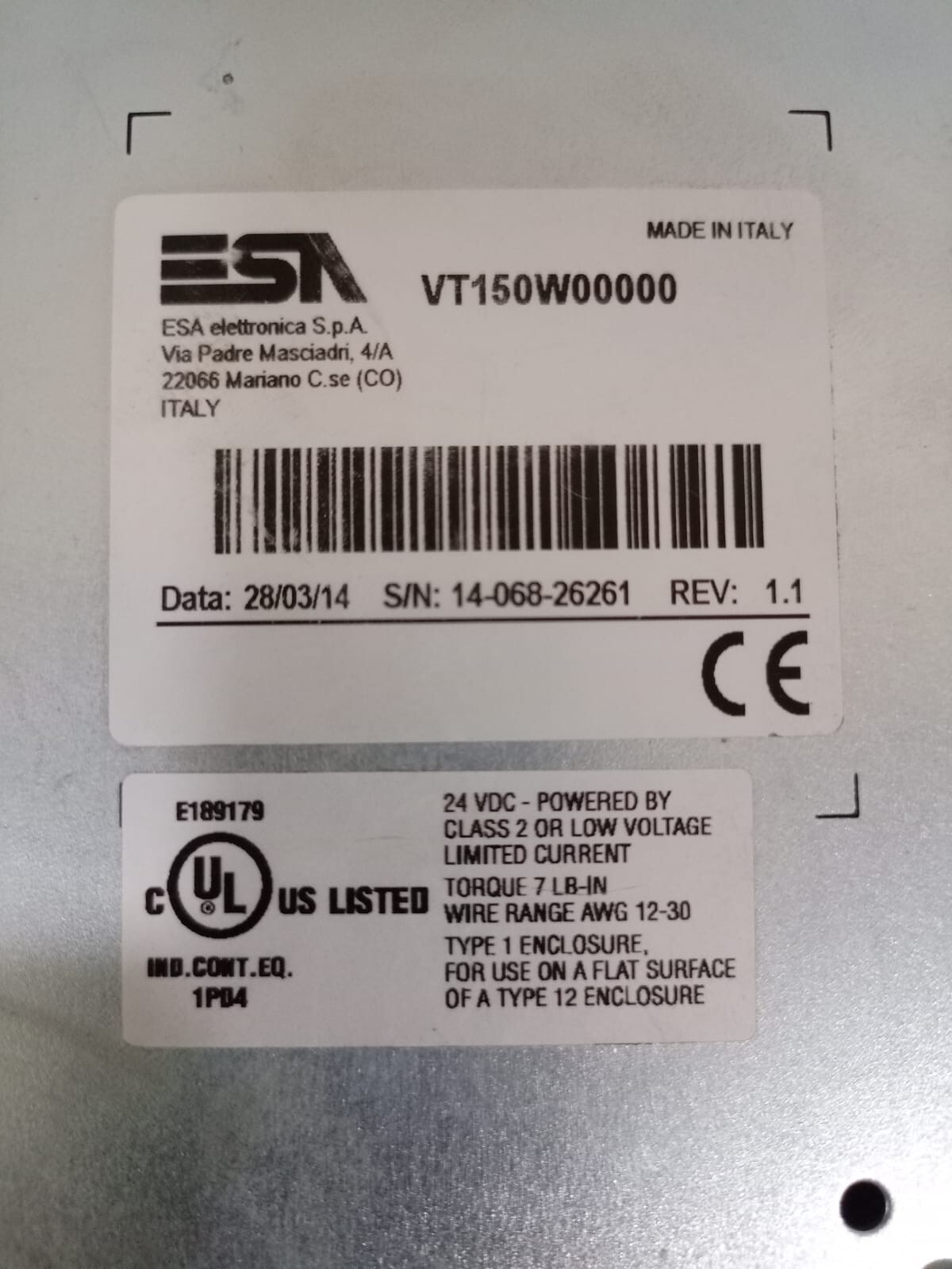 ESA VT150W00000 REV.1.1 ESA VT150W / VT150W00000 REV.1.1 Operator Panel 6