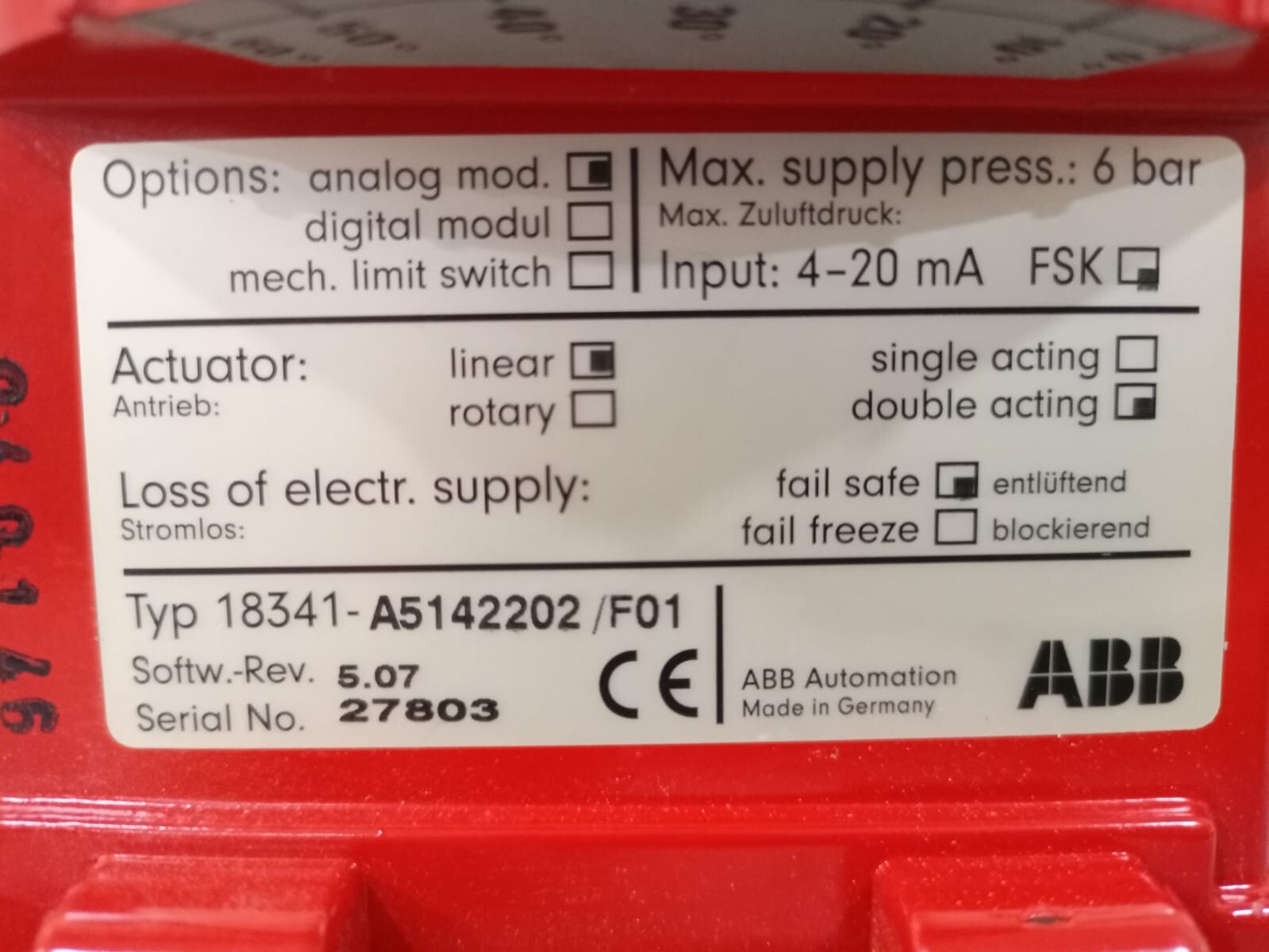 ABB 18341-A5142202 / F01 ABB 18341 TZID Control Valves 18341-A5142202 / F01 3