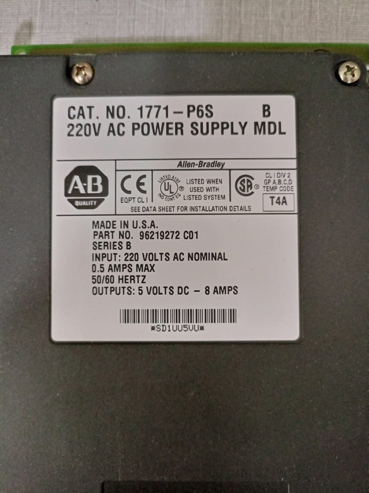 Allen-Bradley 1771-P6S ALLEN BRADLEY 1771-P6S 220V AC Series B Power Supply Module 3