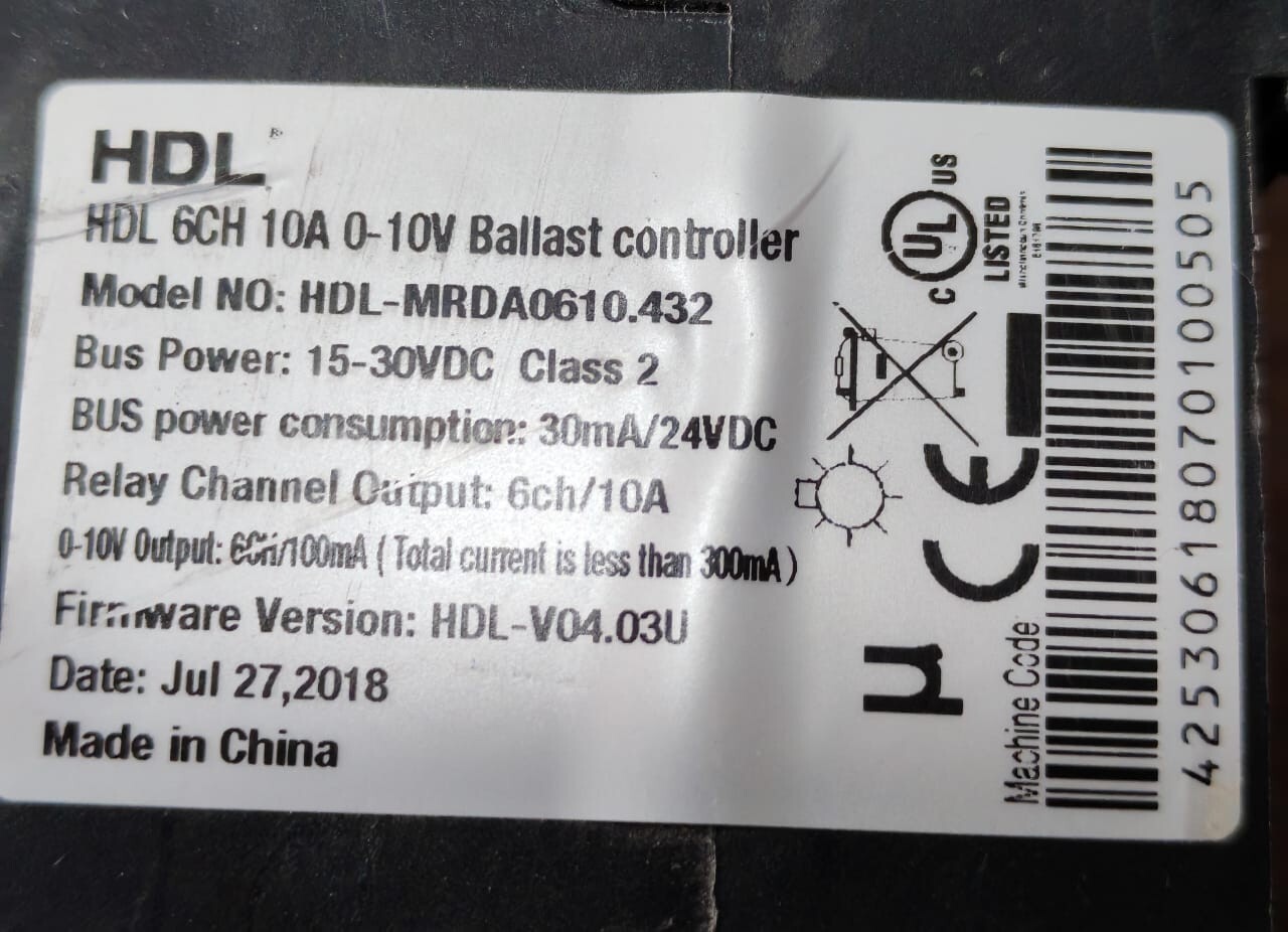 HDL MRDA0610.432 HDL MRDA0610.432 F/W HDL-V04.03U HDL 6CH 10A 0-10V BALLAST CONTROLLER 5
