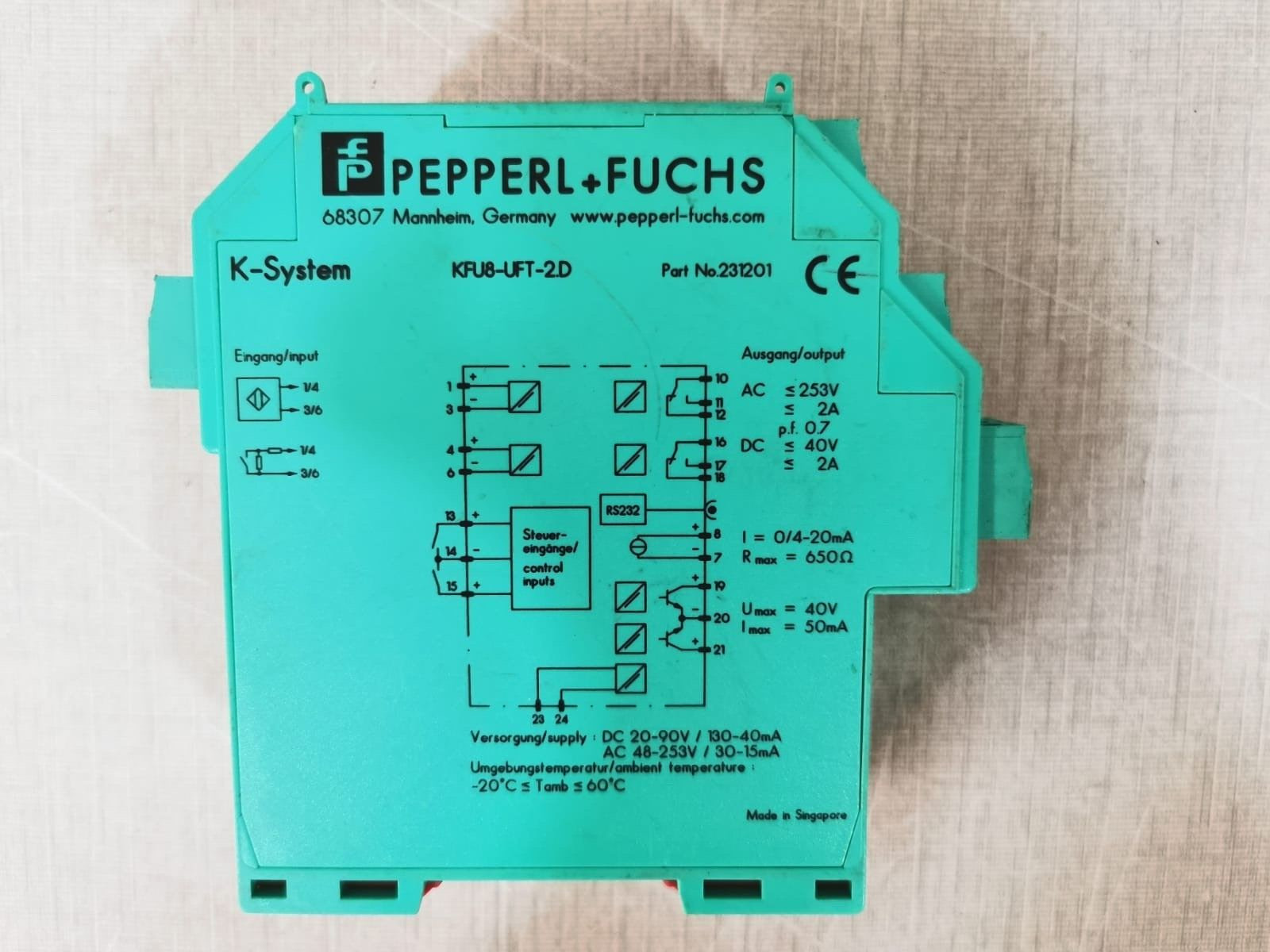 Pepperl+Fuchs KFU8-UFT-2.D Pepperl+Fuchs K System KFU8-UFT-2.D/ Part No. 231201 2